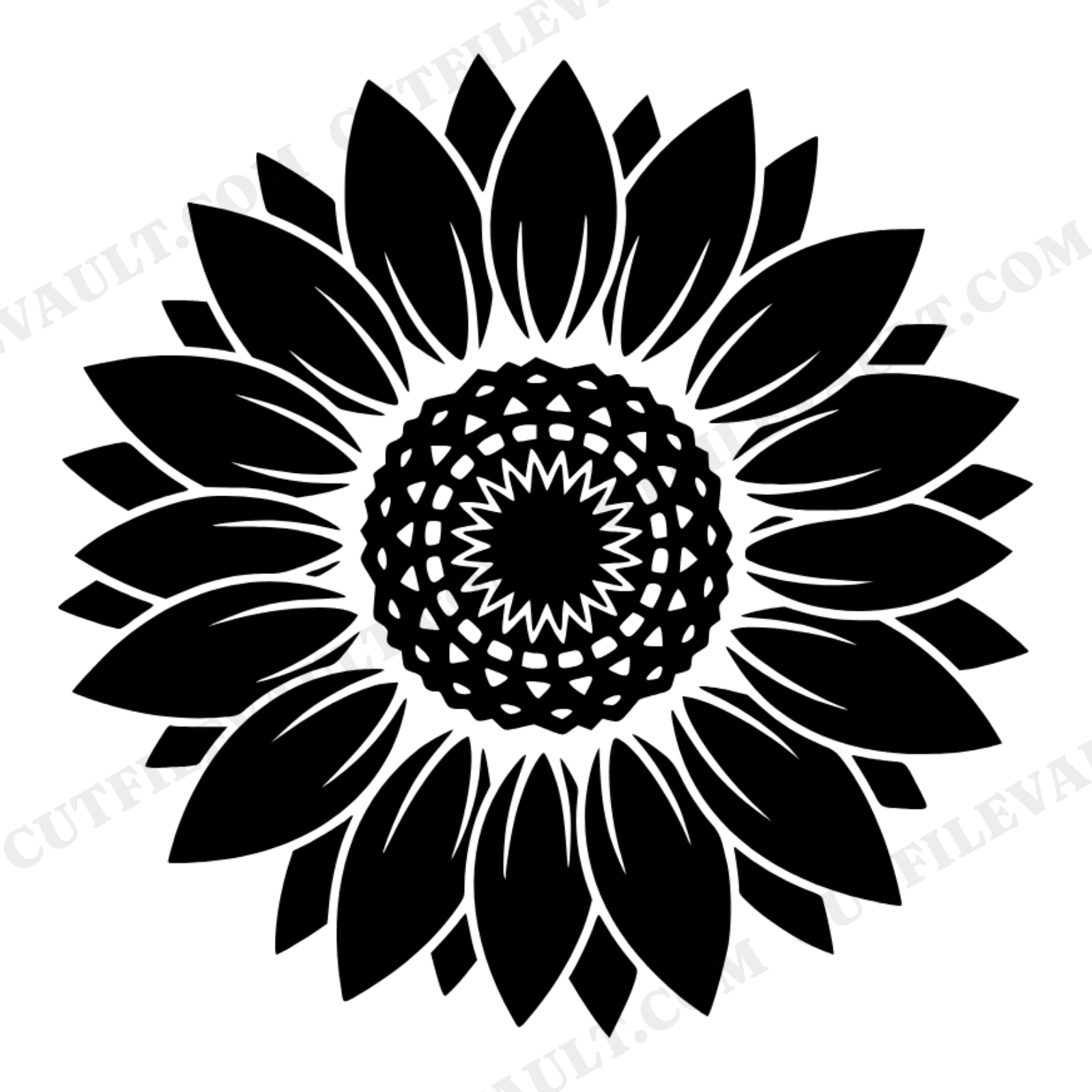 Summer Solstice Sunflower Mandala SVG PNG, Overhead View Geometric Sunflower Cut File Folk Art, view 1