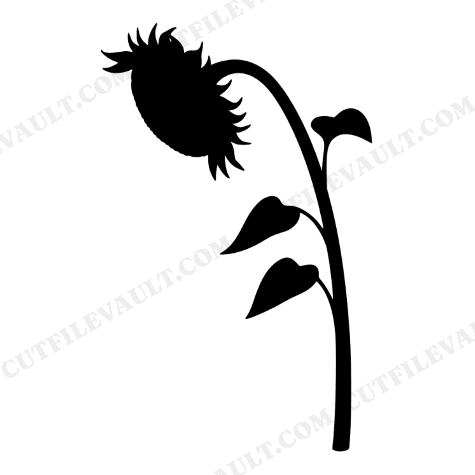 Summer Solstice Sunflower SVG PNG, Arching Sunflower Stalk Silhouette, Cottagecore Floral Cut File, view 1