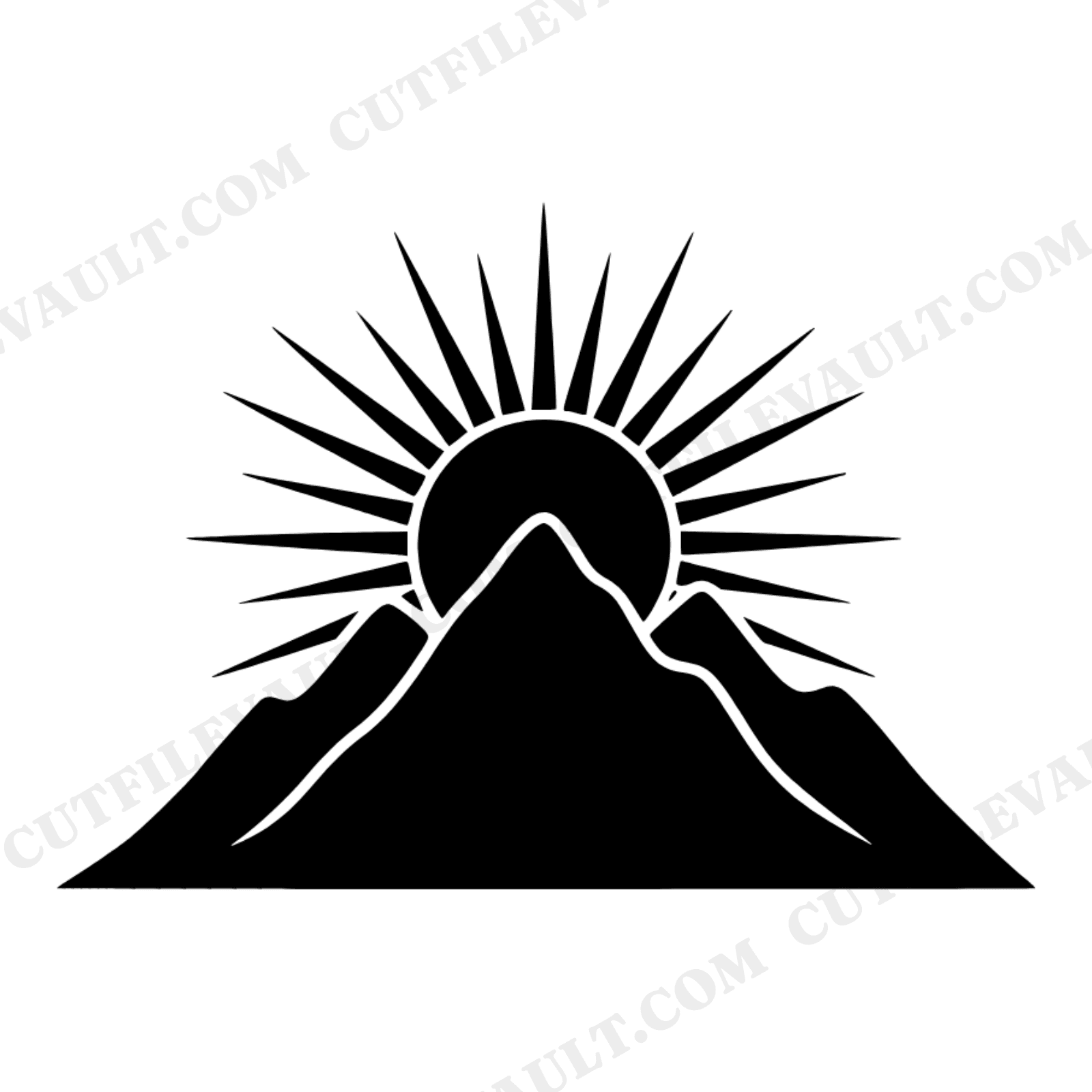 Summer Solstice SVG PNG, Boho Mountain Sunset Layered Cut File, Retro 70s Sun Rays Design for Cricut, view 1