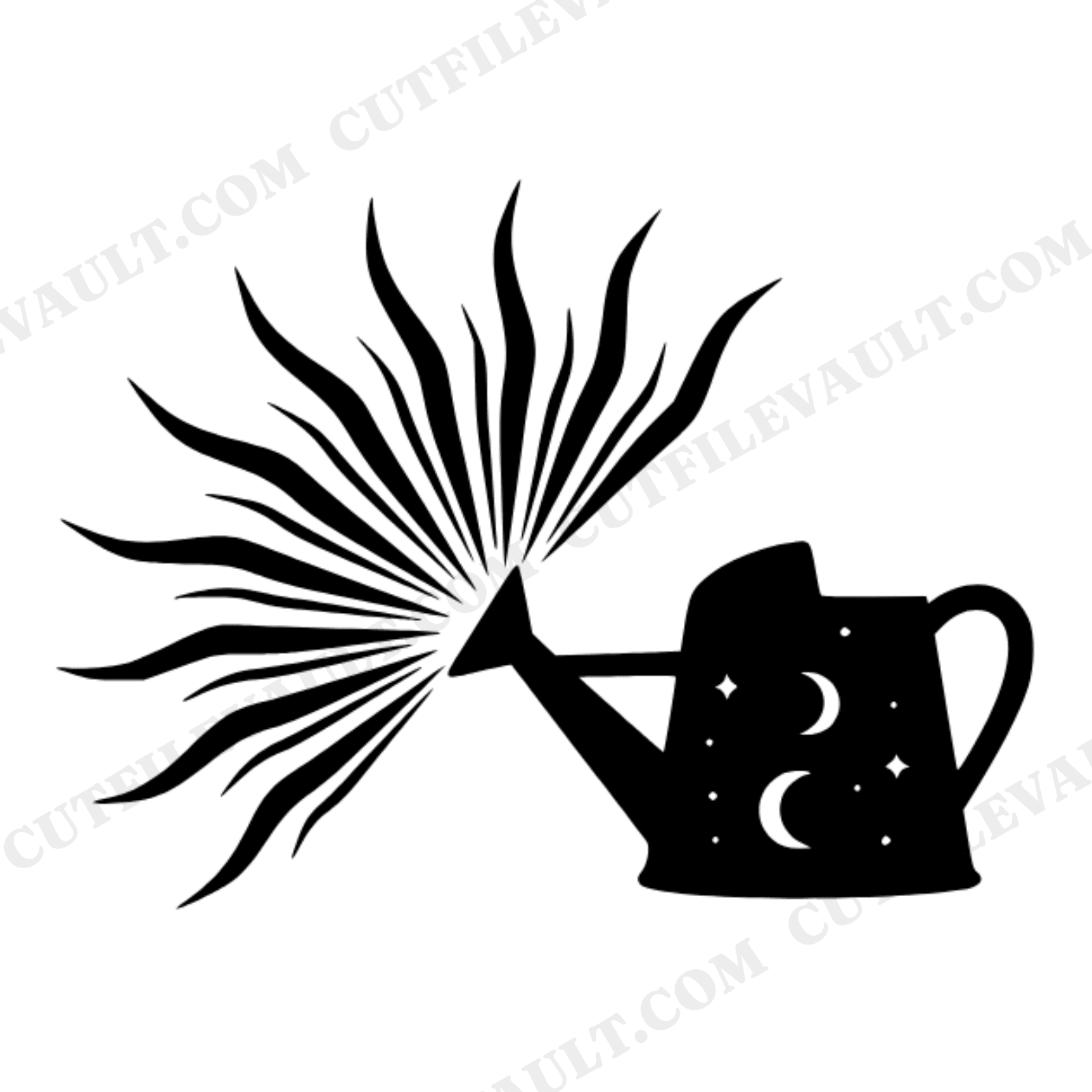 Summer Solstice Watering Can SVG PNG, Celestial Sun Rays Cut File, Mystical Garden Clipart Design, view 1