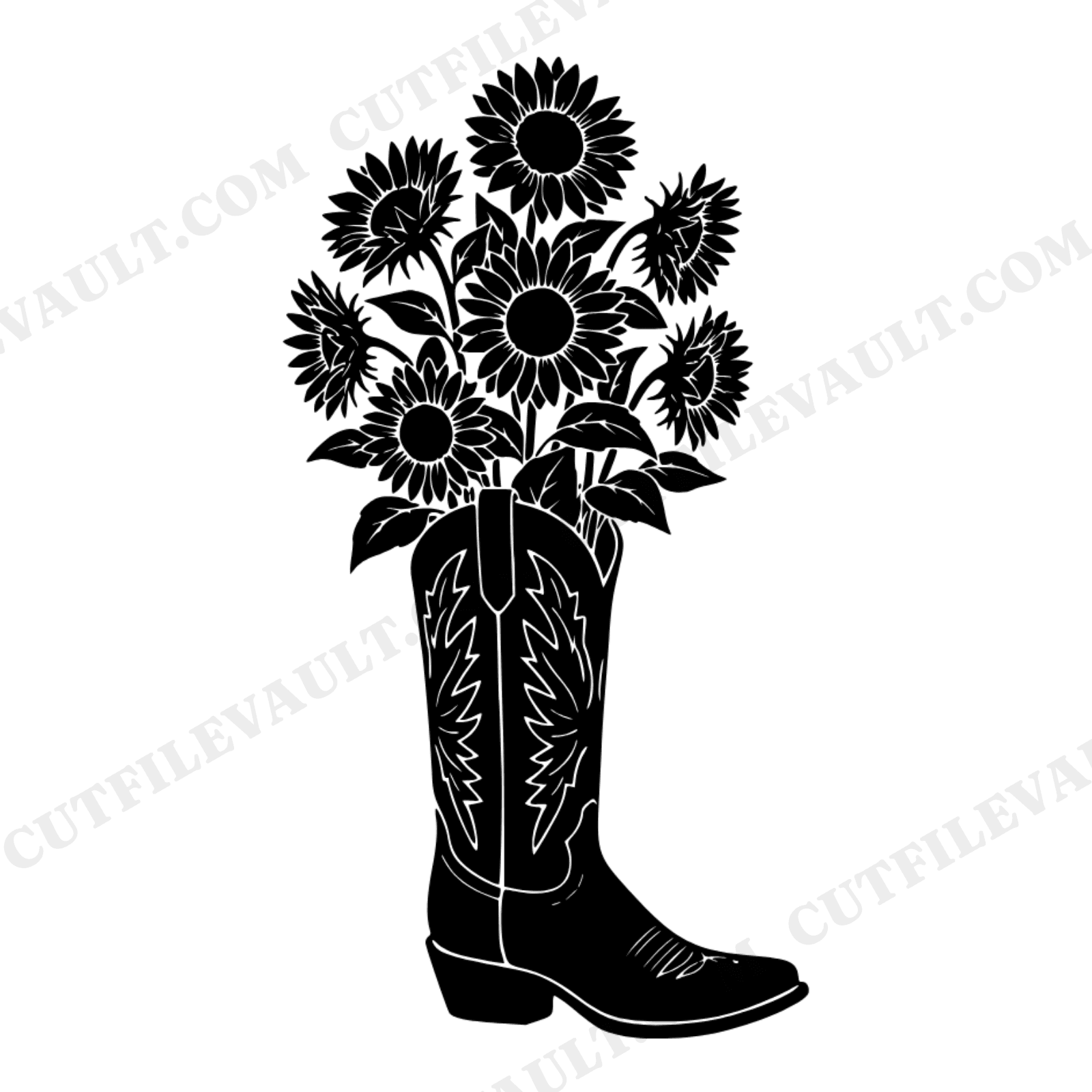 Sunflower Cowboy Boot SVG PNG First Day of Summer Boho Western Farmhouse Decor Cut File, view 1