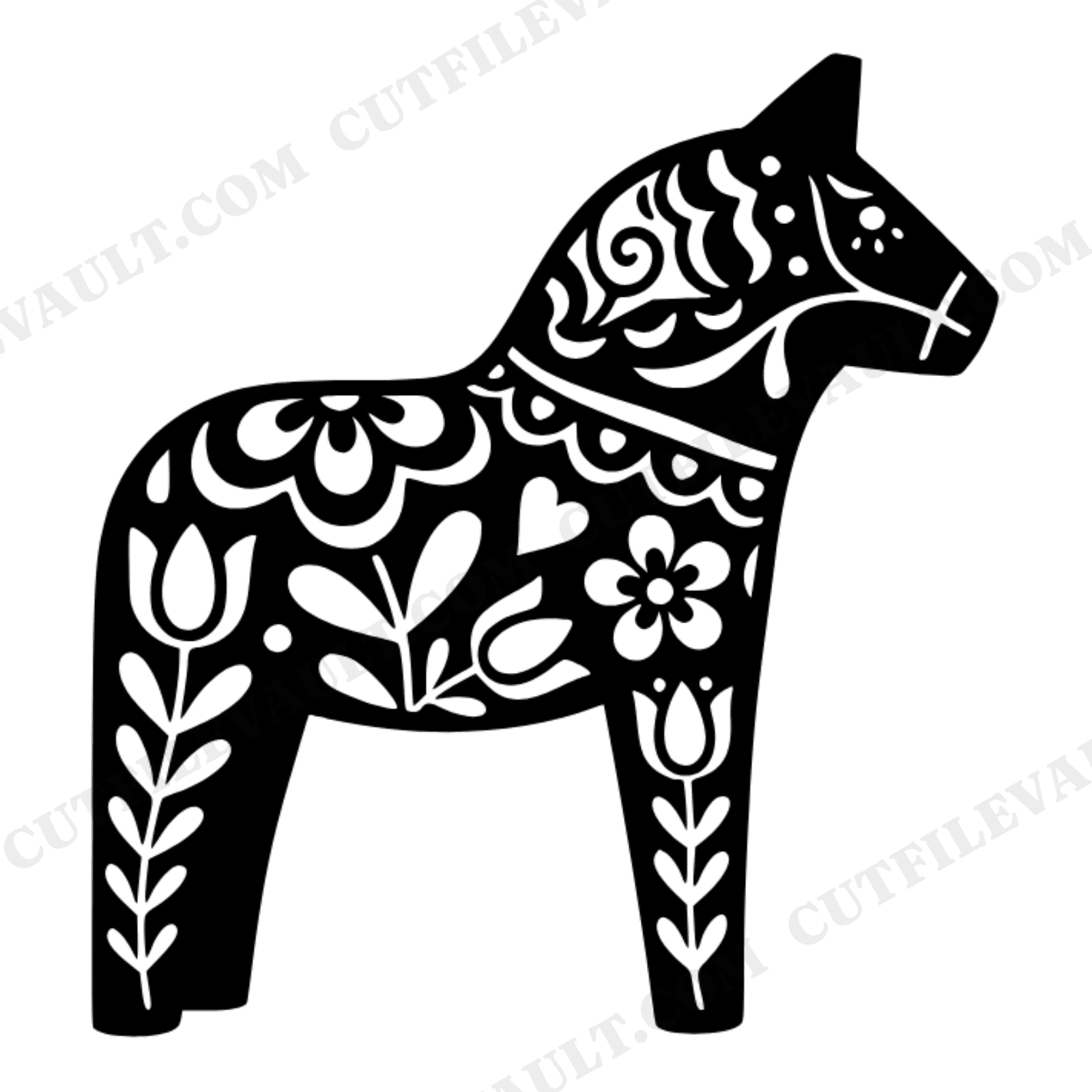 Swedish Dala Horse SVG PNG Summer Solstice Folk Floral Silhouette Cut File Scandinavian Nordic, view 1