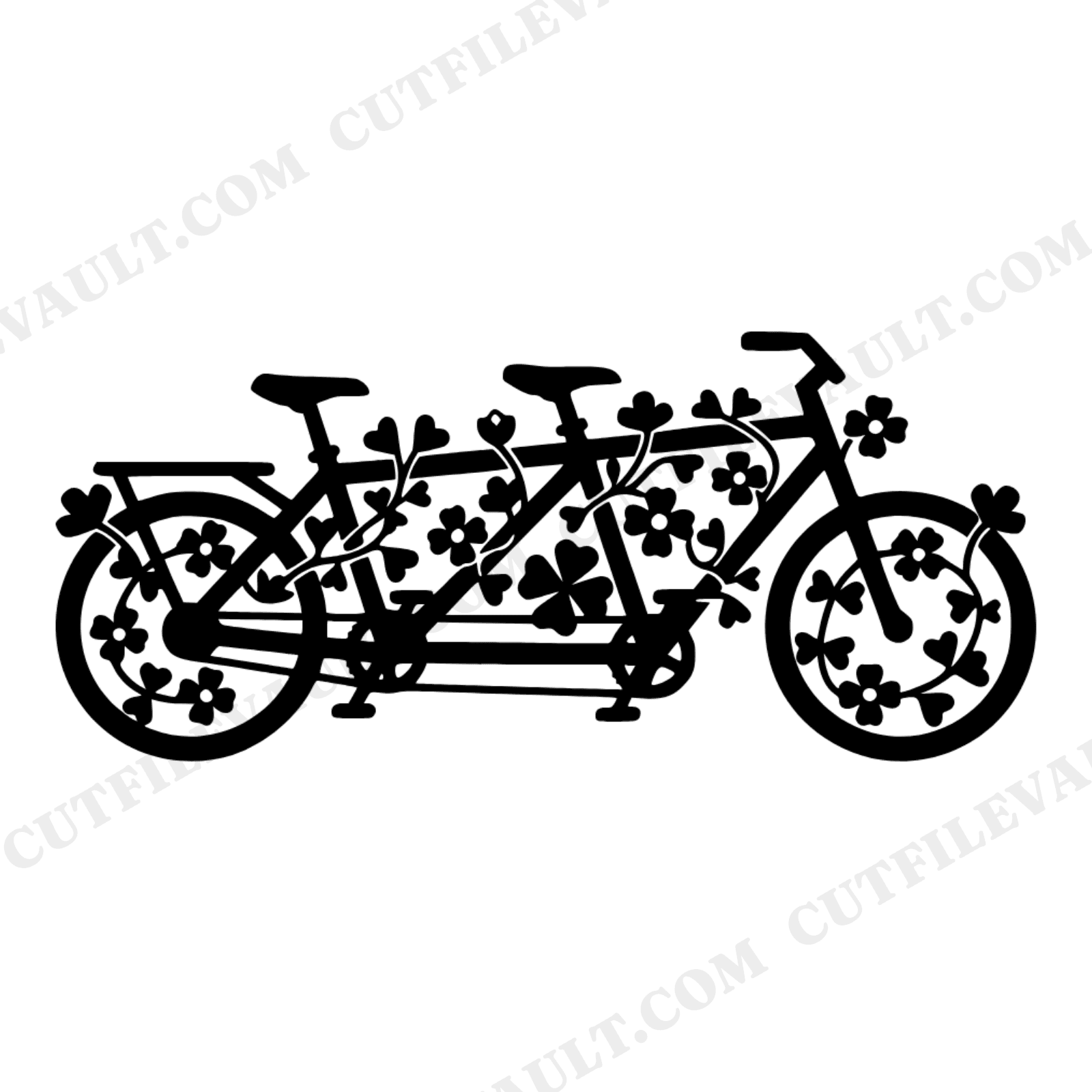 Tandem Bicycle Wildflower SVG PNG, Friendship Day Cut File, Floral Bike Silhouette Design, view 1