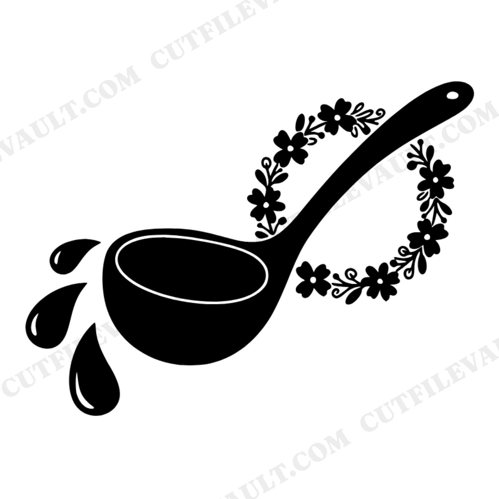 Thanksgiving Ladle SVG PNG, Cottagecore Floral Kitchen Wreath, Soup Droplets Cut File for Cricut, view 1