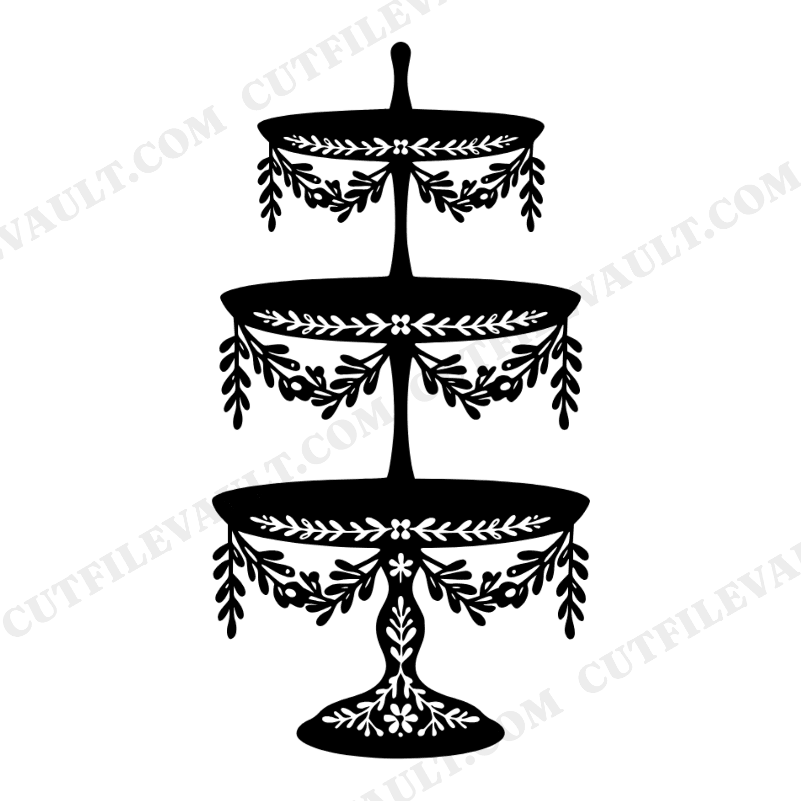 Three Tier Wedding Cake Stand SVG PNG, Floral Garland Silhouette Cut File, Cottagecore Reception Decor, view 1