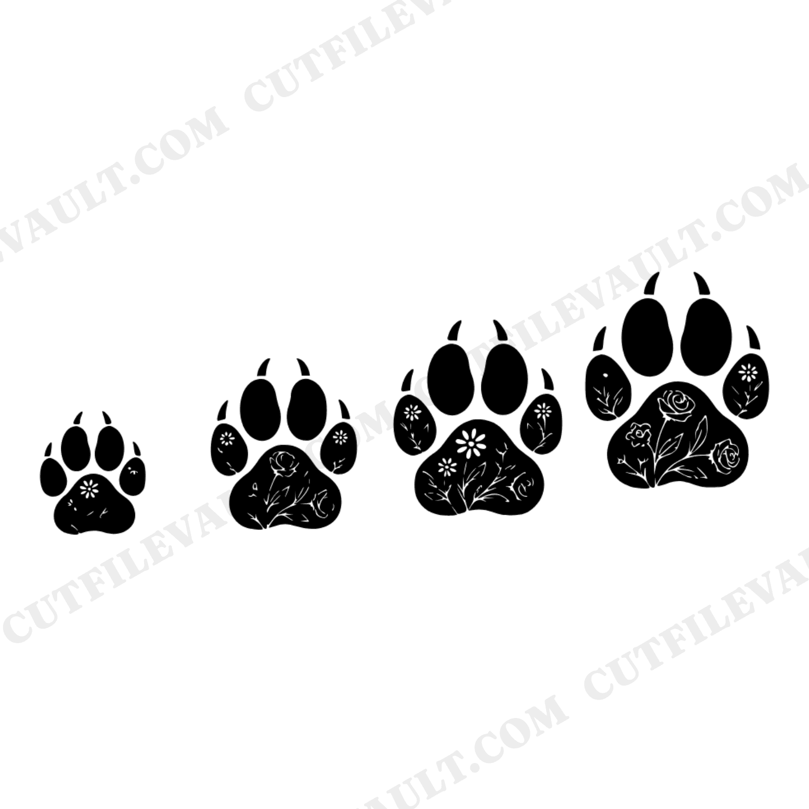 Tiger Paw Walking Stride SVG PNG Floral Back to School Cottagecore Mascot Cut File Design, view 1