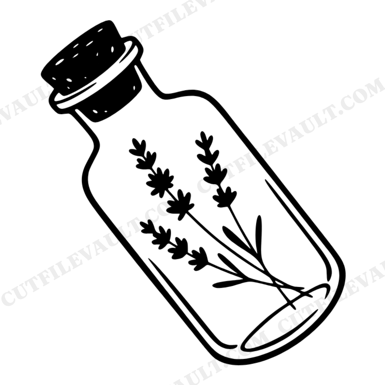 Tilted Apothecary Jar with Lavender SVG PNG, Boho Kitchen Witch Herbalist Cut File, Rustic Herb Jar, view 1
