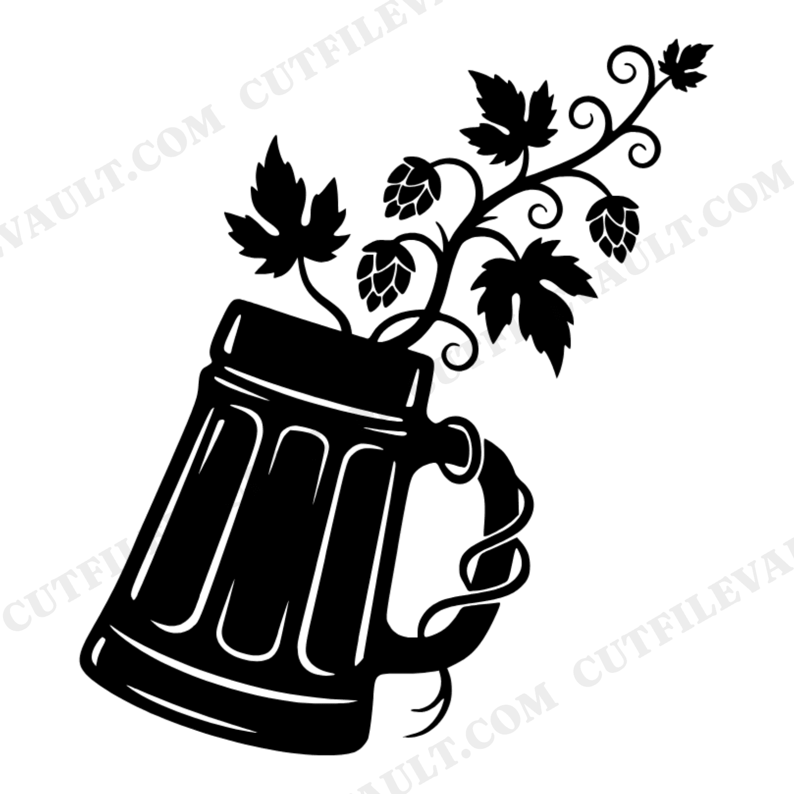 Tilted Beer Stein SVG PNG, Hop Vine Silhouette, Oktoberfest Farmhouse Decor, Craft Beer Cut File, view 1