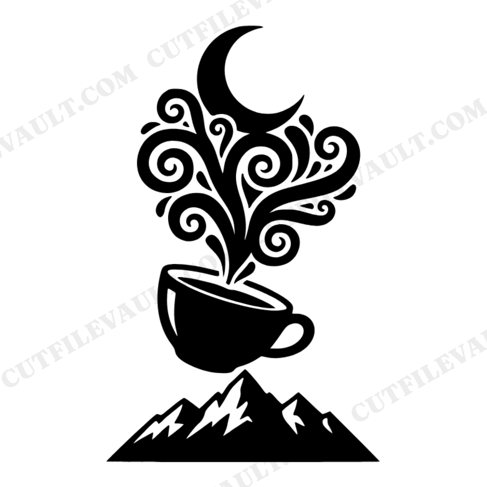 Tilted Coffee Cup SVG PNG, Celestial Steam Swirls, Boho Coffee Mug Cut File, Whimsical Cafe Design, view 1