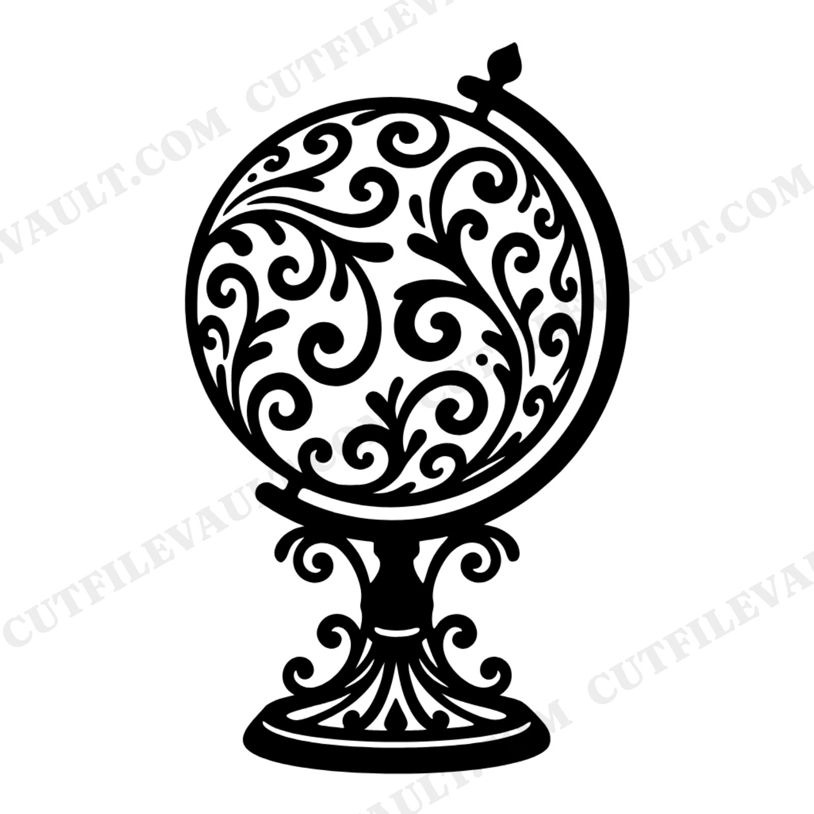 Tilted Globe SVG PNG, Ornate Stand Back to School Cut File, Boho World Map Silhouette Cricut, view 1