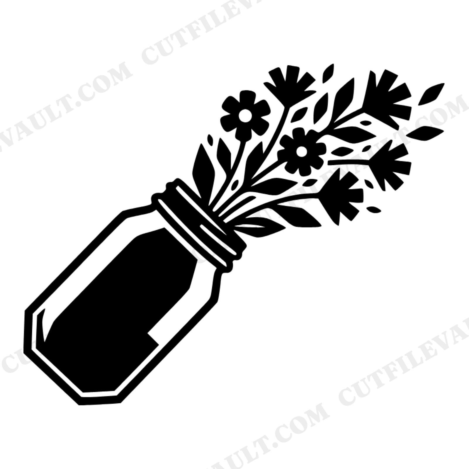 Tilted Mason Jar SVG Wildflower Cascade PNG Cut File Rustic Wedding Farmhouse Decor Country Design, view 1