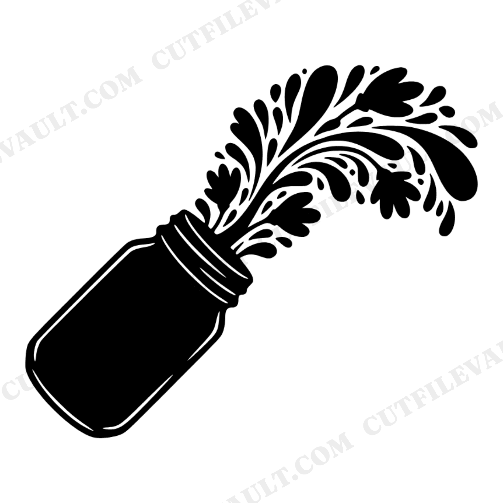 Tilted Mason Jar Wildflower SVG PNG, Rustic Wedding Cascade Cut File, Floral Abstract Silhouette, view 1