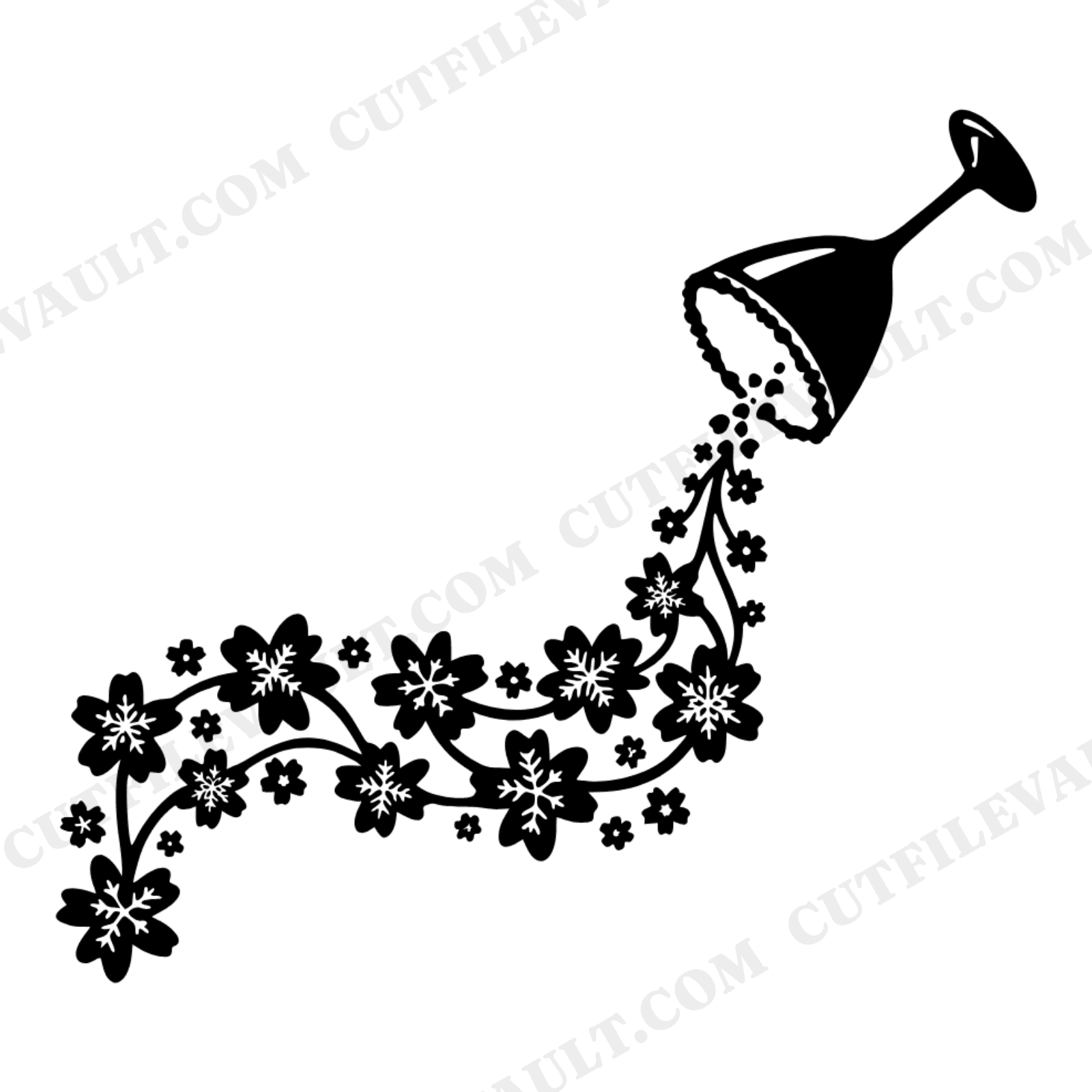 Tipped Margarita Glass SVG PNG, Floral Salt Cascade Cut File, Cinco de Mayo Party Decor Design, view 1
