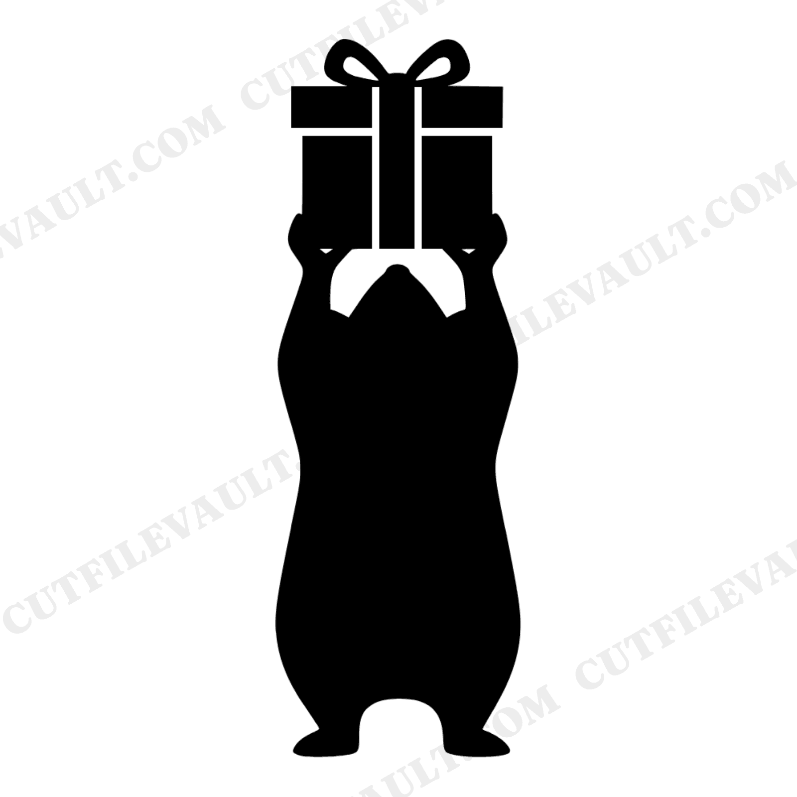 Triumphant Mouse Holding Gift SVG PNG, Christmas Mouse Silhouette Cut File, Woodland Holiday Design, view 1