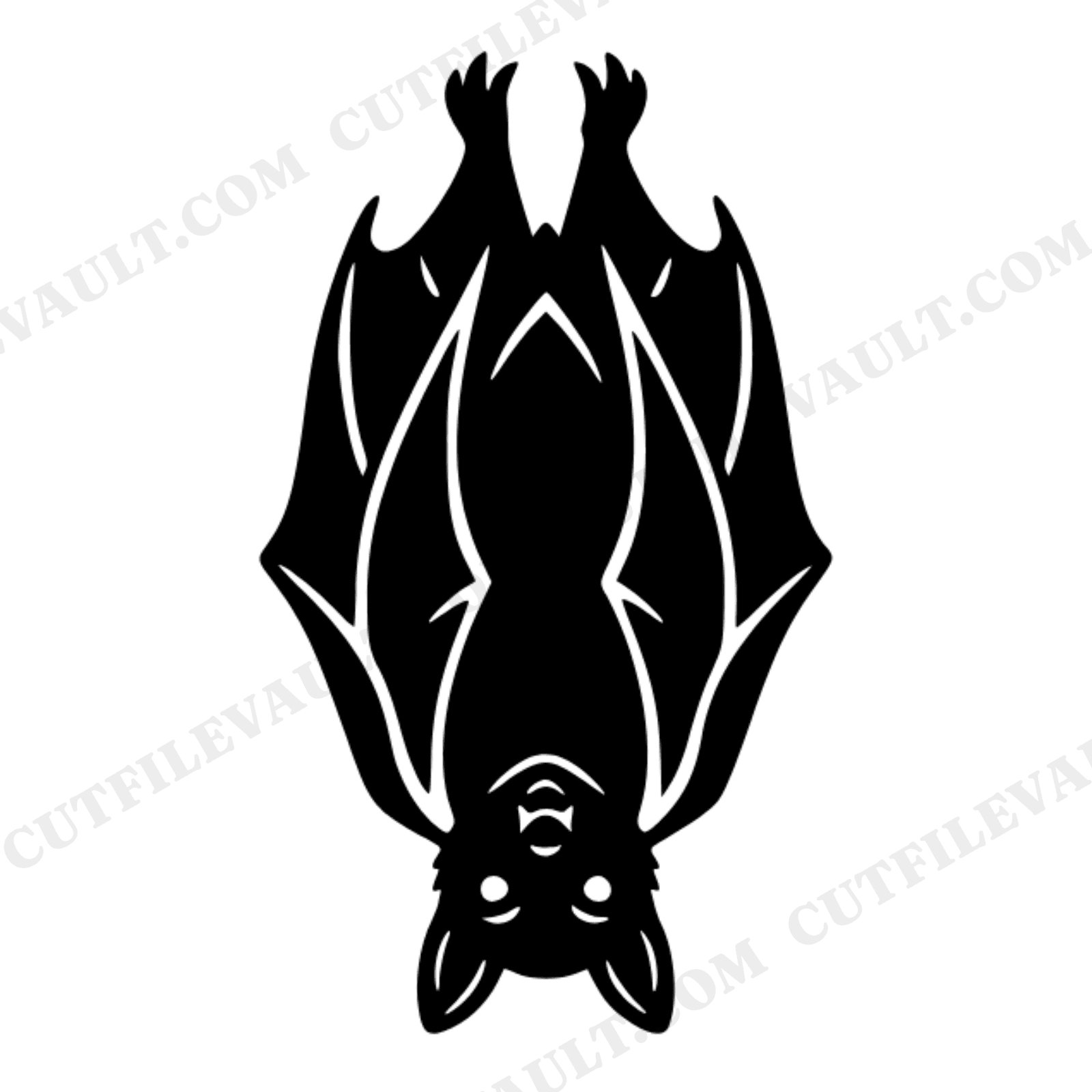 Upside Down Bat SVG PNG, Retro 70s Halloween Bat Wrapped in Wings, Spooky Vampire Cloak Cut File, view 1