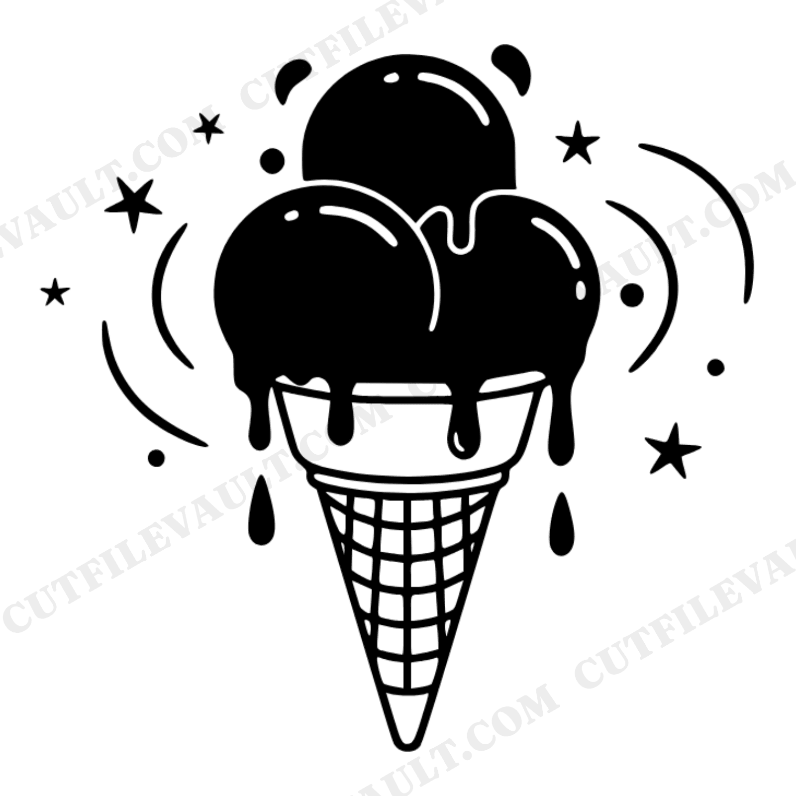 Upside Down Ice Cream Cone SVG PNG, Celestial Star Drips, Whimsical Summer Dessert Cut File, view 1