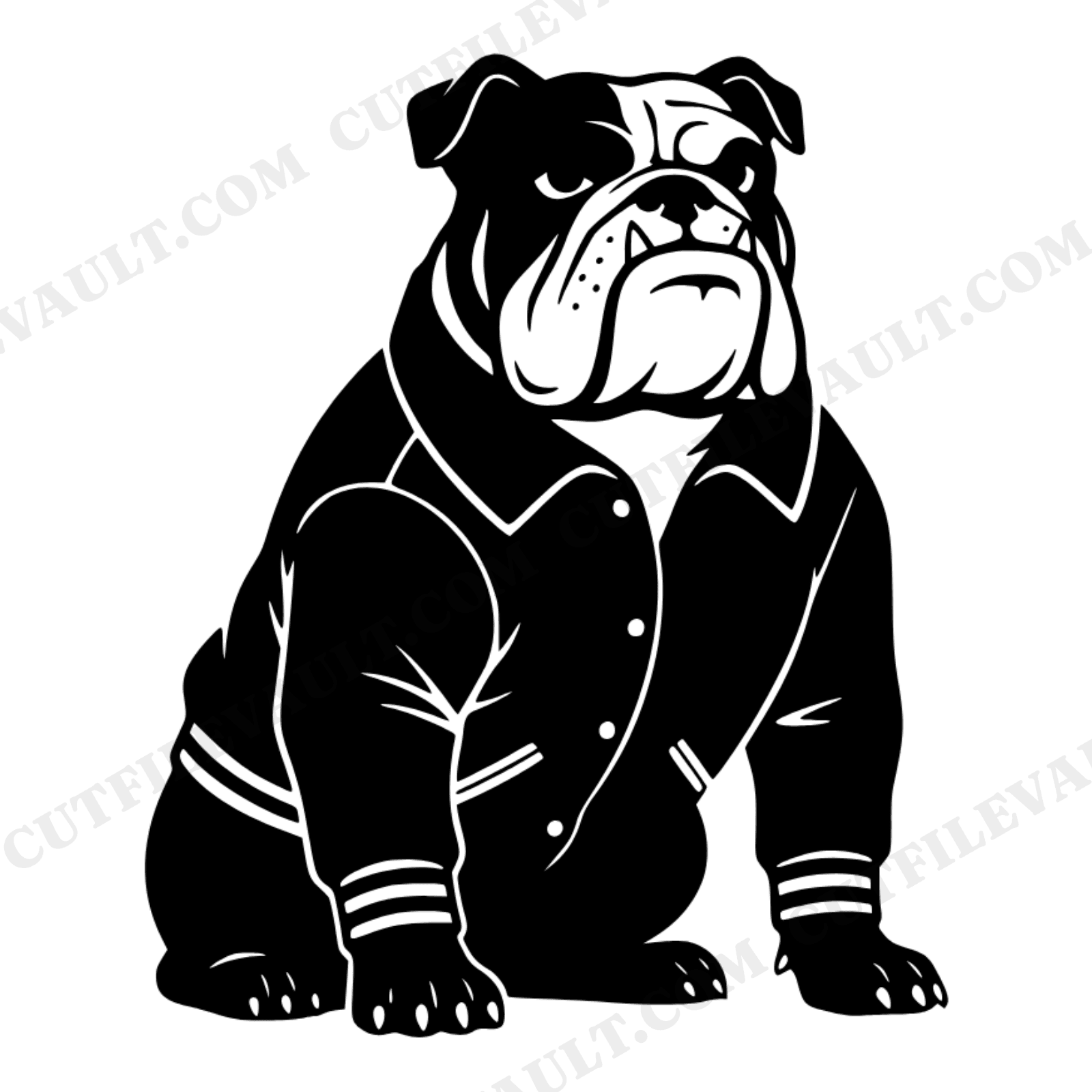Varsity Bulldog Mascot SVG PNG, School Spirit Silhouette Cut File, Letterman Jacket Bulldog Design, view 1