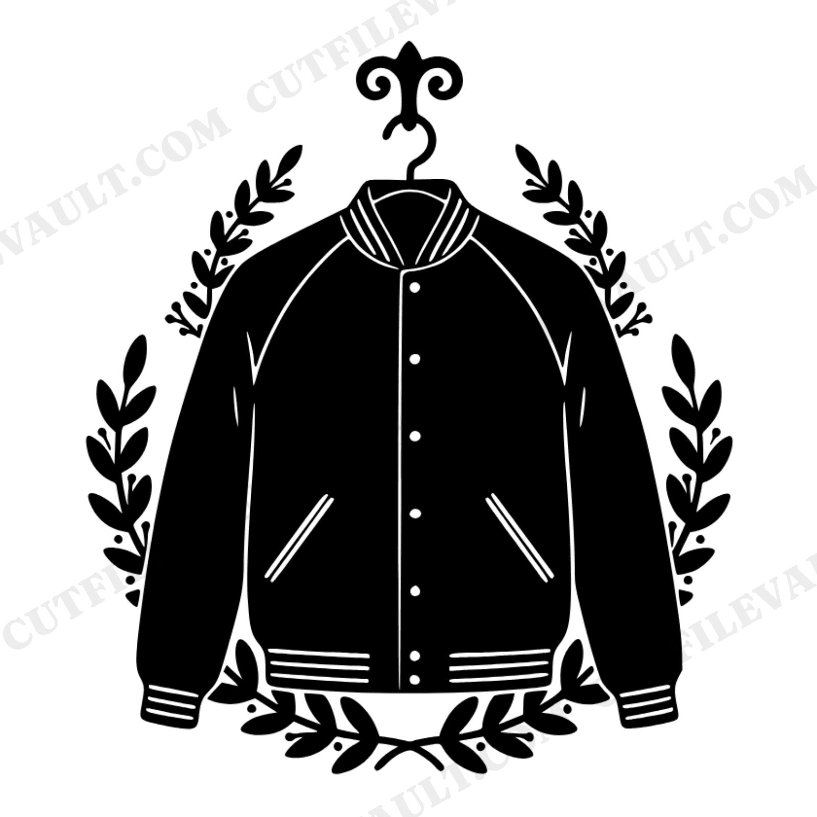 Varsity Letterman Jacket SVG PNG, Locker Hook with Botanical Laurels, Back to School Sports Team Spirit, view 1