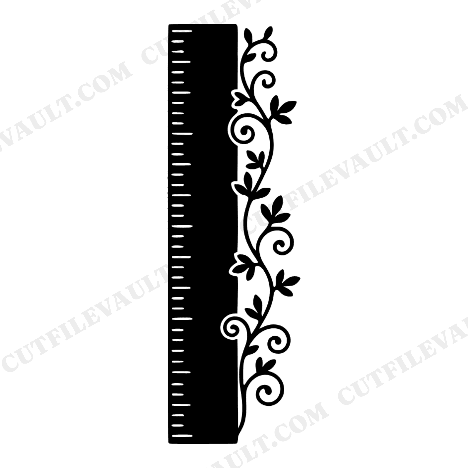 Vertical Wooden Ruler SVG PNG, Botanical Vine Ruler Cut File, Back to School SVG, Vintage Ruler, view 1
