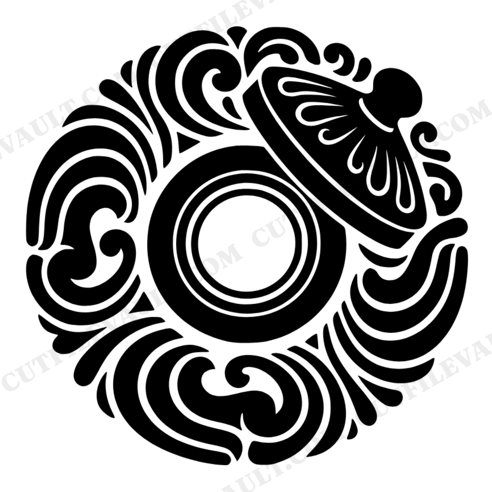 Victorian Inkwell SVG PNG Top View Back to School Retro 70s Wave Flourish Cut File Monogram Frame, view 1