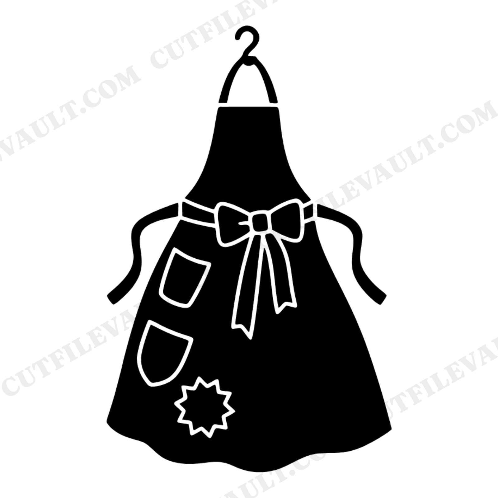 Vintage Apron SVG PNG, Mother's Day Apron with Bow and Pockets Cut File, Retro Kitchen Apron Silhouette, view 1