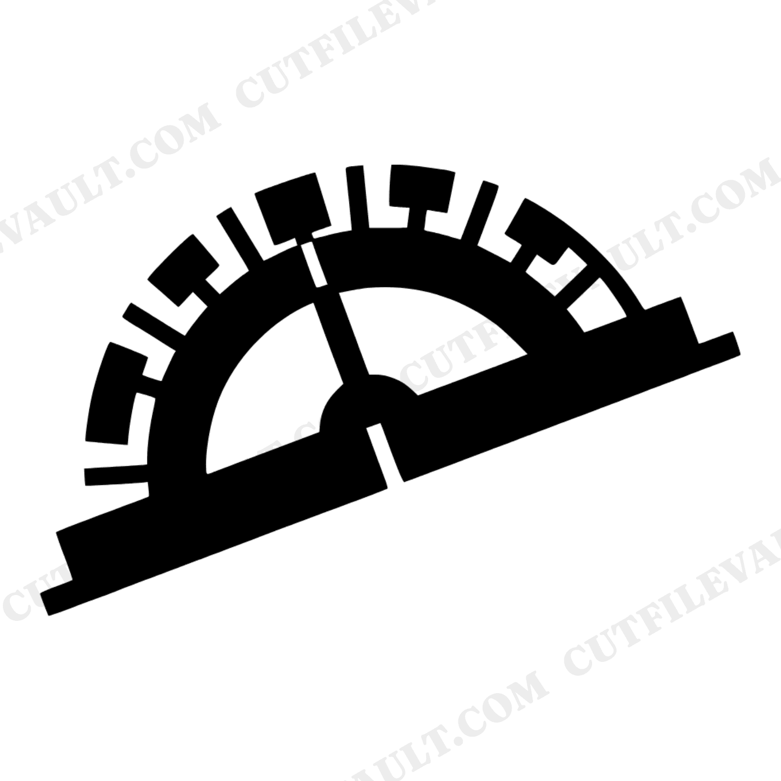 Vintage Art Deco Protractor SVG PNG, Tilted Geometry School Clipart, Retro Math Tool Cut File, view 1
