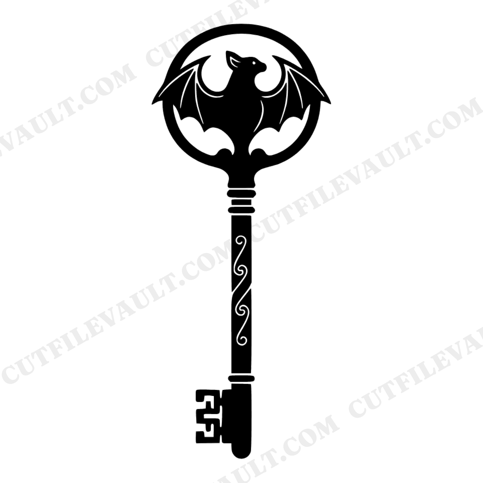 Vintage Bat Skeleton Key SVG PNG, Halloween Silhouette Cut File, Gothic Spooky Decor Design, view 1