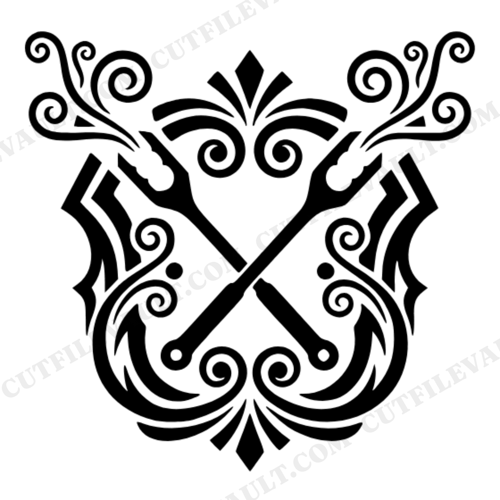 Vintage BBQ Tongs Crossed Crest SVG PNG, Fathers Day Barbecue Monogram Cut File, Smoke Flourish Design, view 1