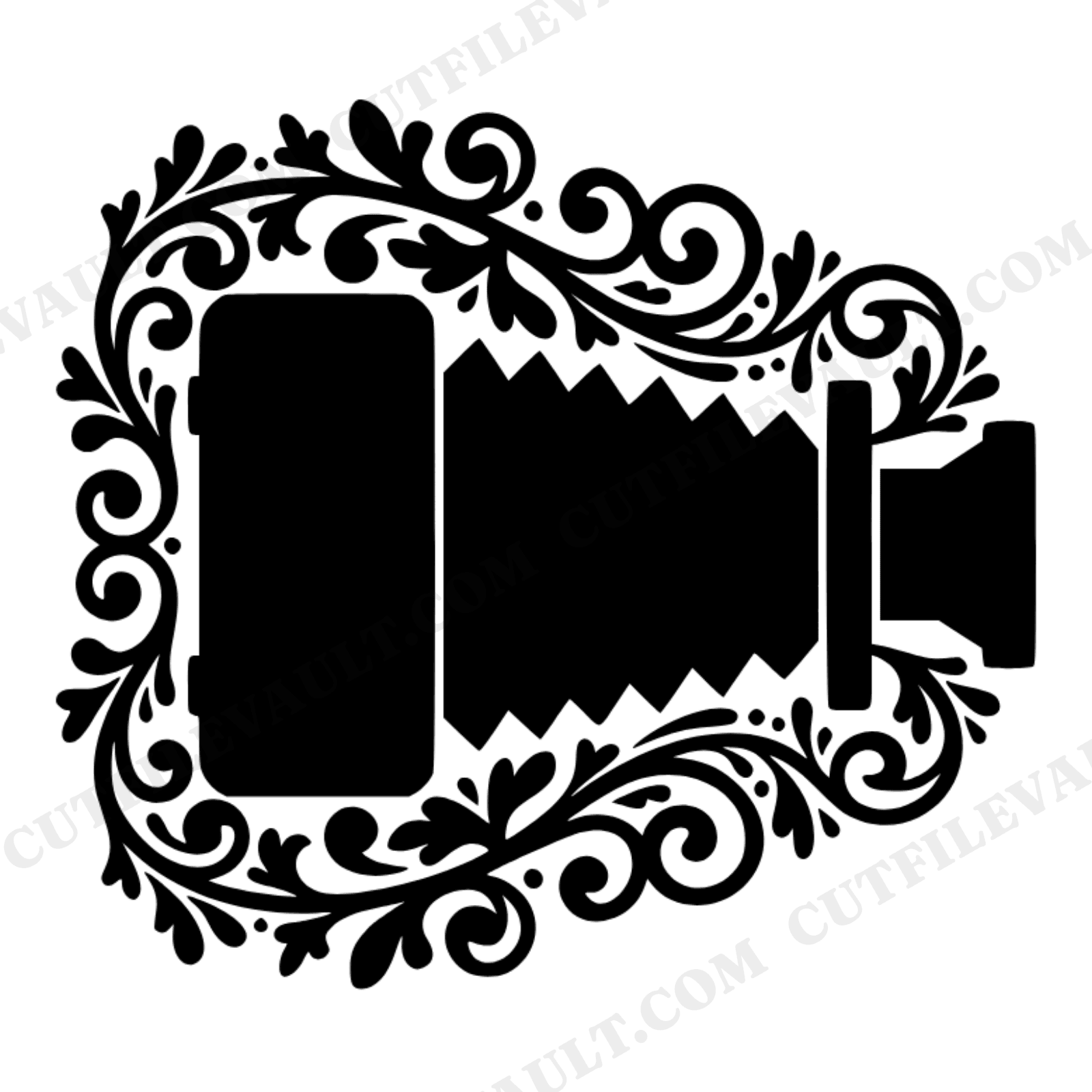 Vintage Bellows Camera SVG PNG, Boho Folk Art Camera Cut File, Memory Keeping Scrapbook Design, view 1