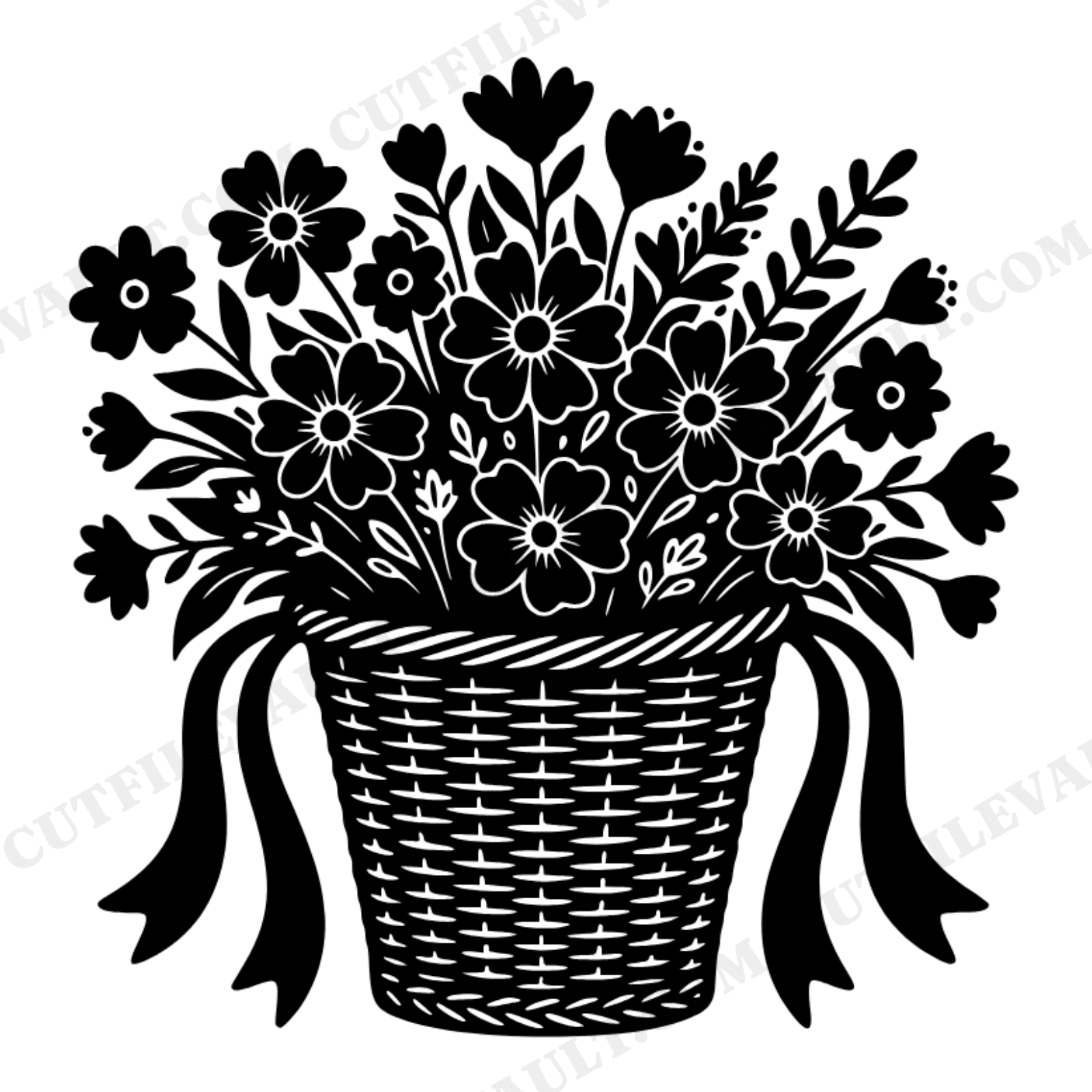 Vintage Bicycle Basket Wildflower Bouquet SVG PNG Retro 70s Cottagecore Cut File Bike Design, view 1