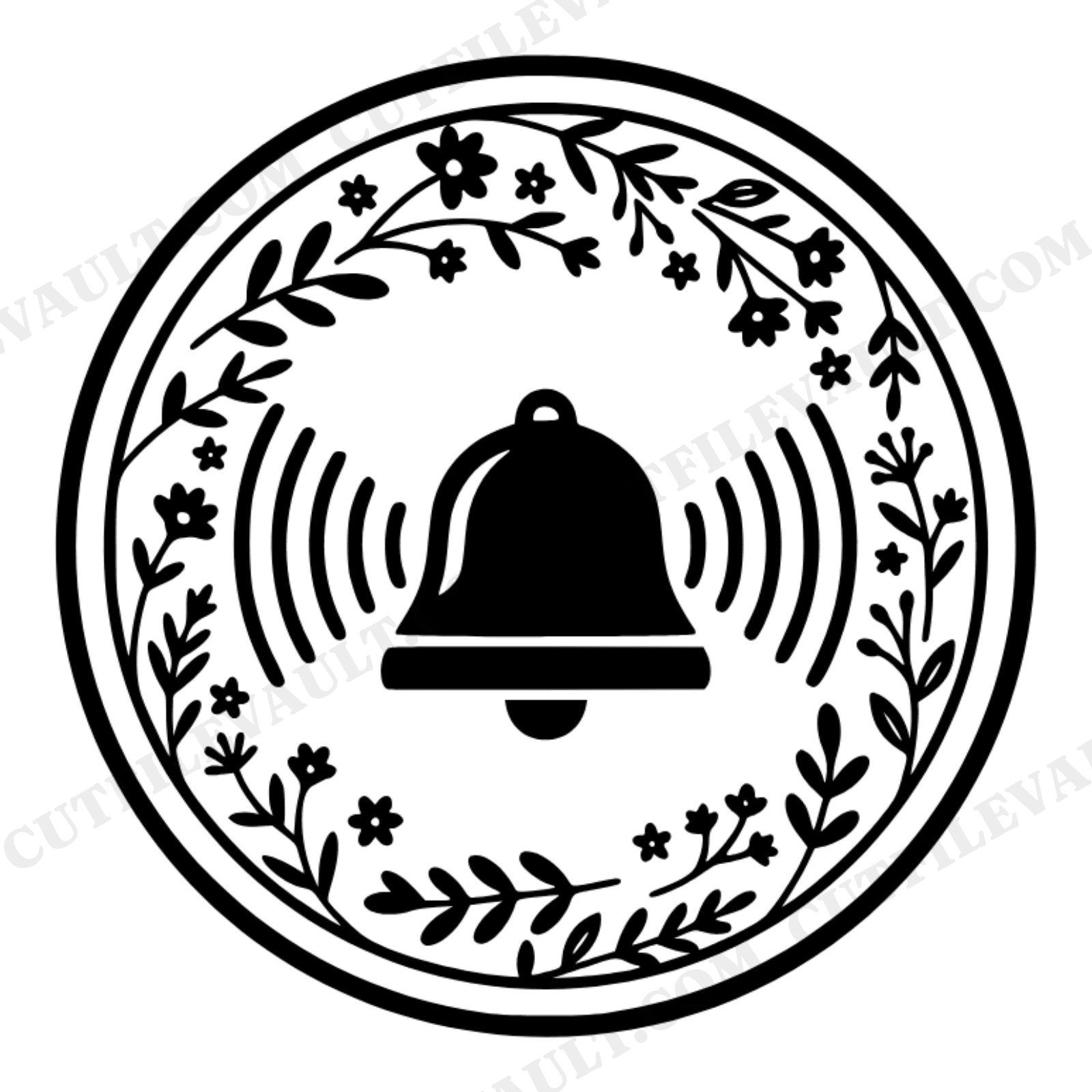 Vintage Bicycle Bell Wax Seal SVG PNG, Cottagecore Floral Soundwave Design, Bike Month Cut File, view 1