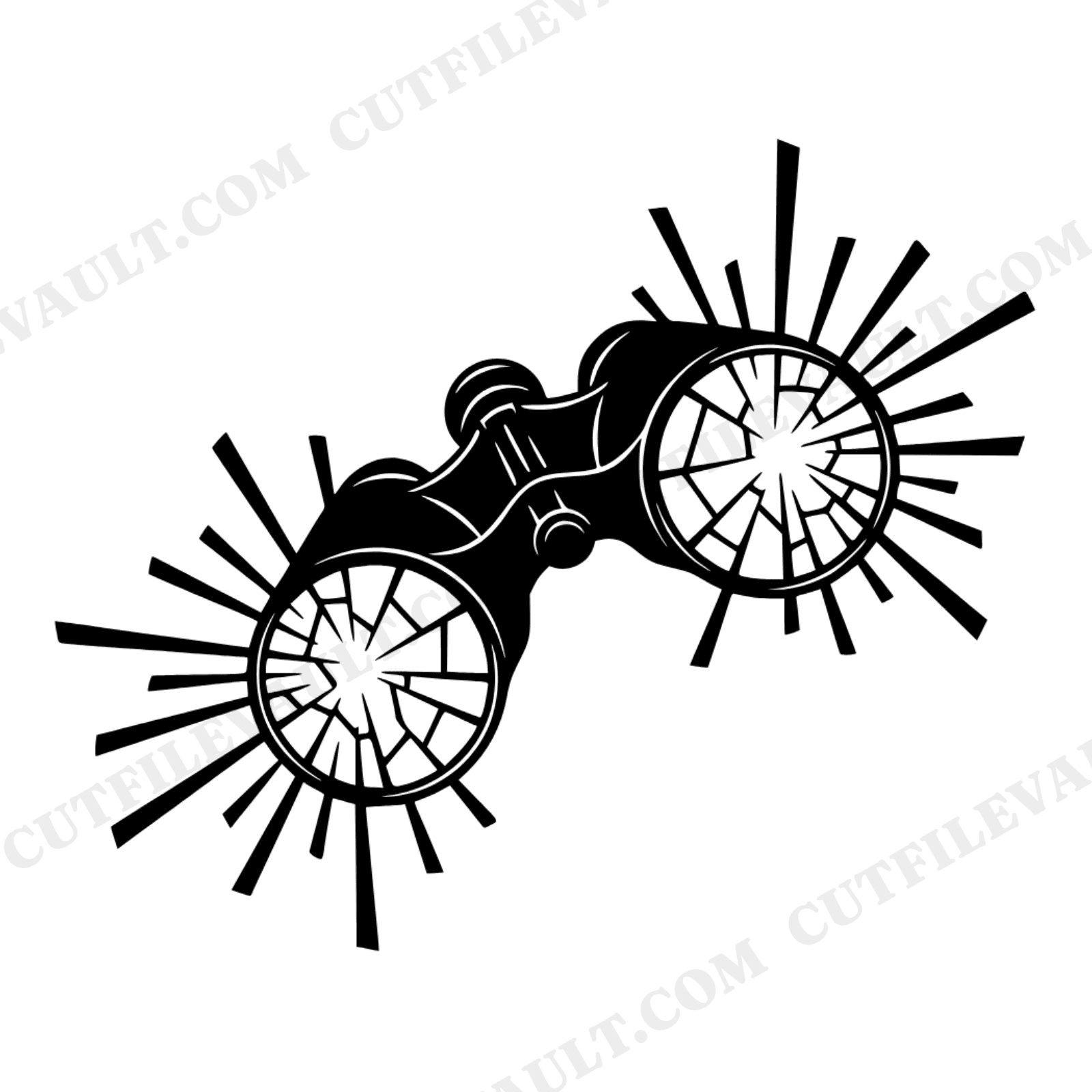 Vintage Binoculars Firework SVG PNG, Fourth of July Patriotic Starburst Cut File, Mosaic Silhouette, view 1