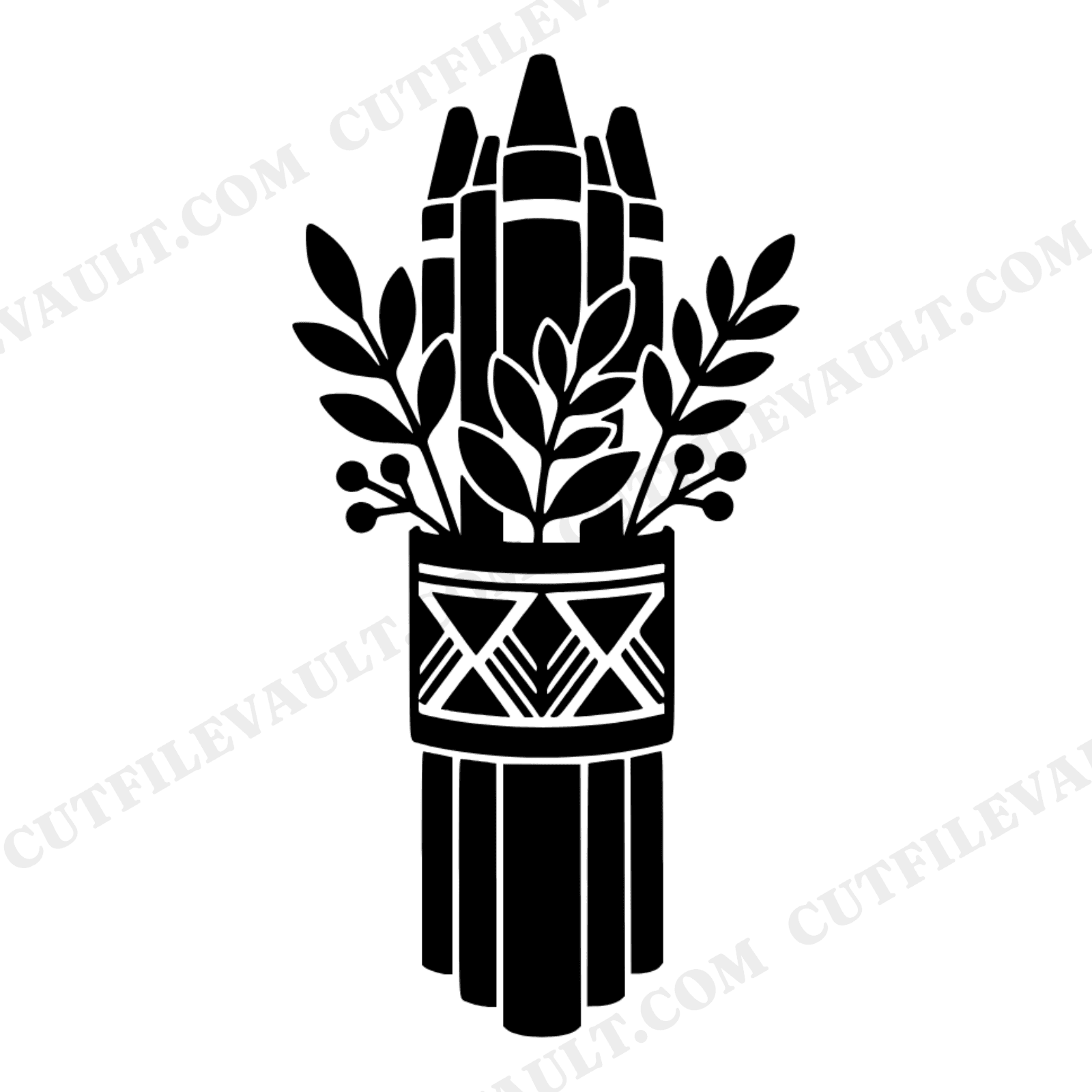 Vintage Botanical Crayon Bundle SVG PNG, Art Deco Ribbon Crayons Cut File for Classroom Door Sign, view 1
