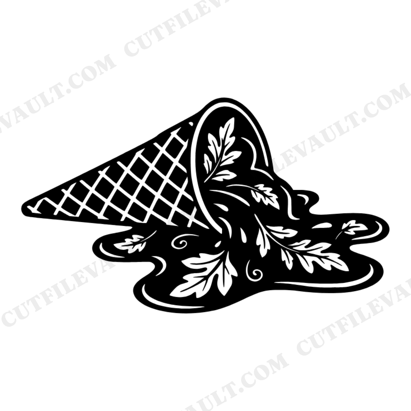 Vintage Botanical Ice Cream Cone SVG PNG, Melting Ice Cream Silhouette, Summer Craft Cut File, view 1