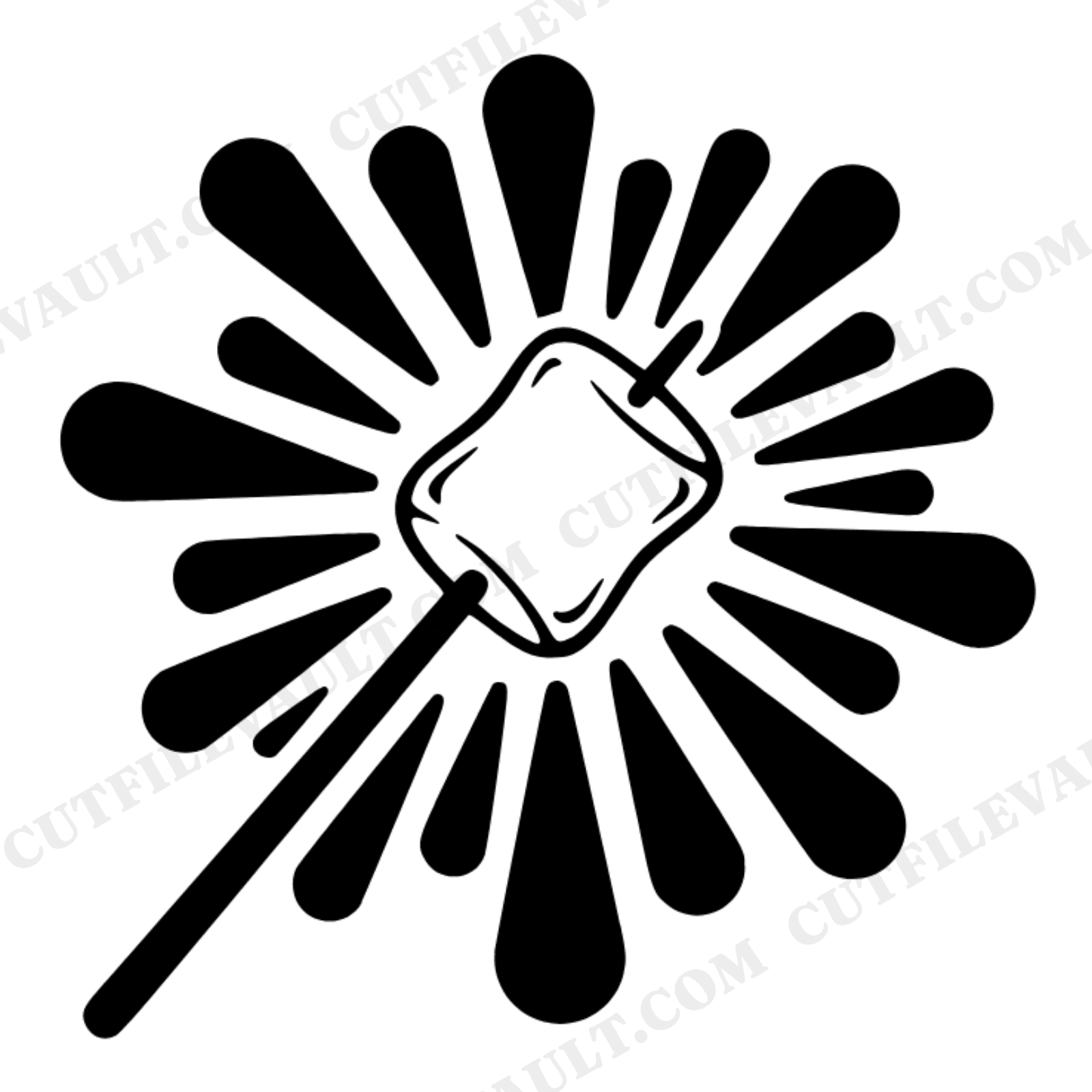 Vintage Botanical Marshmallow Roasting Stick SVG PNG, Retro S'mores Sunburst Flames Cut File, view 1