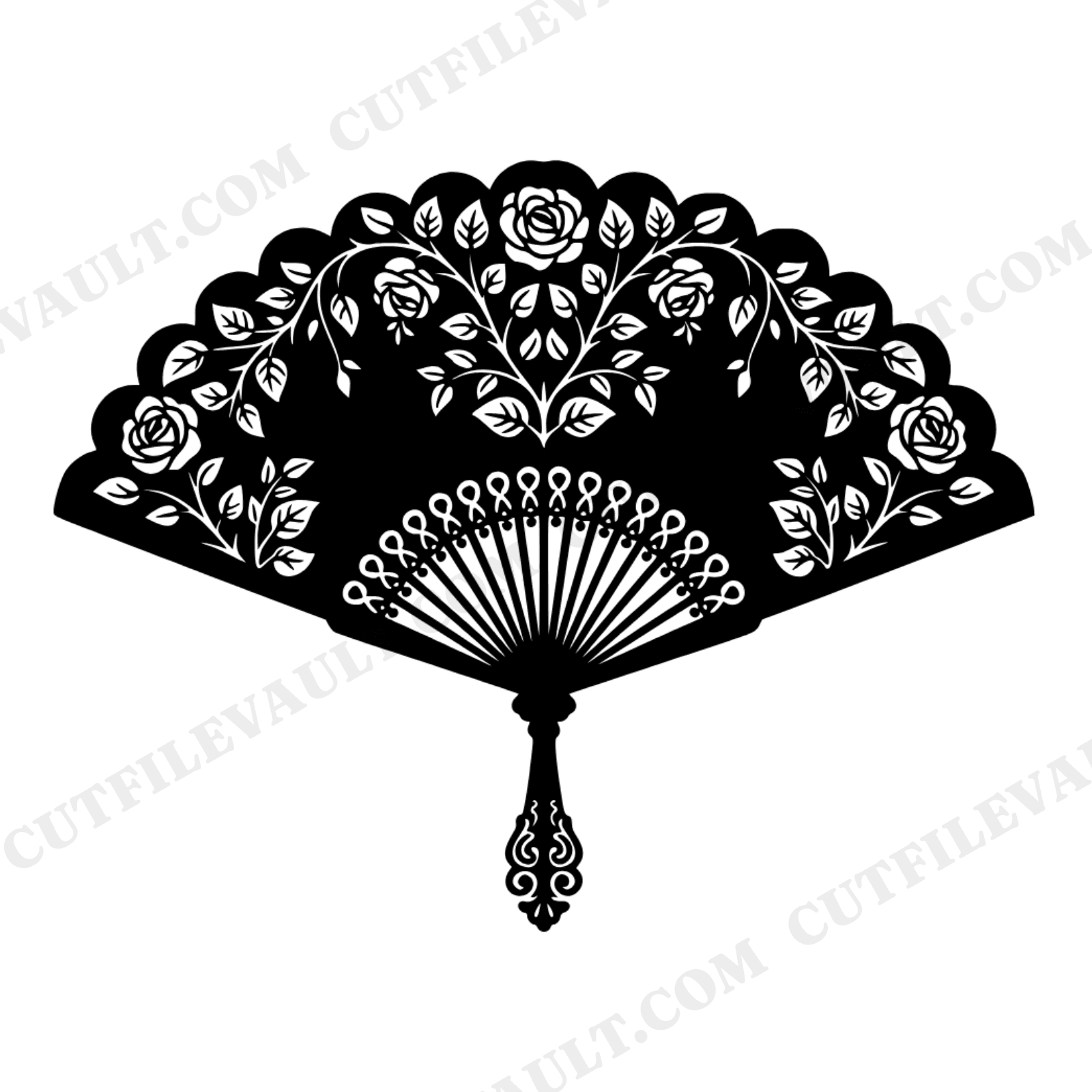 Vintage Botanical Wedding Program Fan SVG PNG, Floral Cut File for Cricut, Open Fan Silhouette, view 1