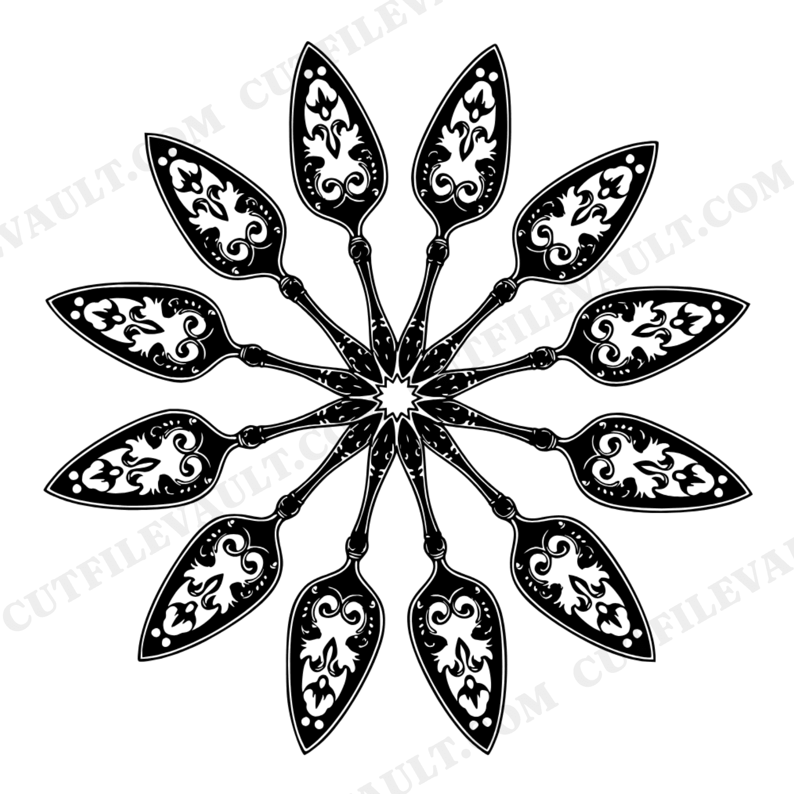 Vintage Cake Server Mandala SVG PNG, Retro 70s Wedding Pinwheel, Bridal Shower Decor Cut File, view 1