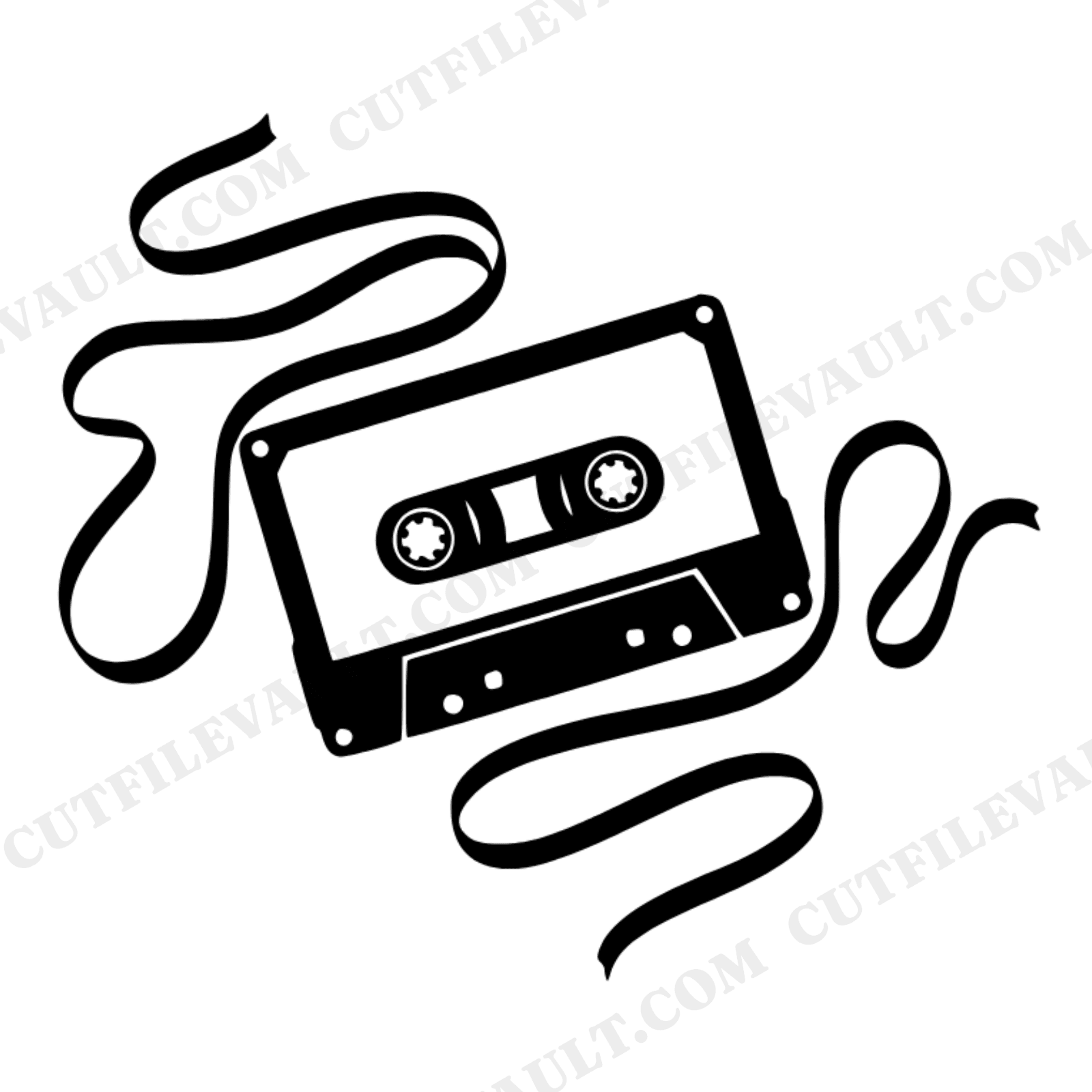 Vintage Cassette Tape SVG PNG, Retro Music Ribbon Unwinding Silhouette, Father's Day Cut File, view 1