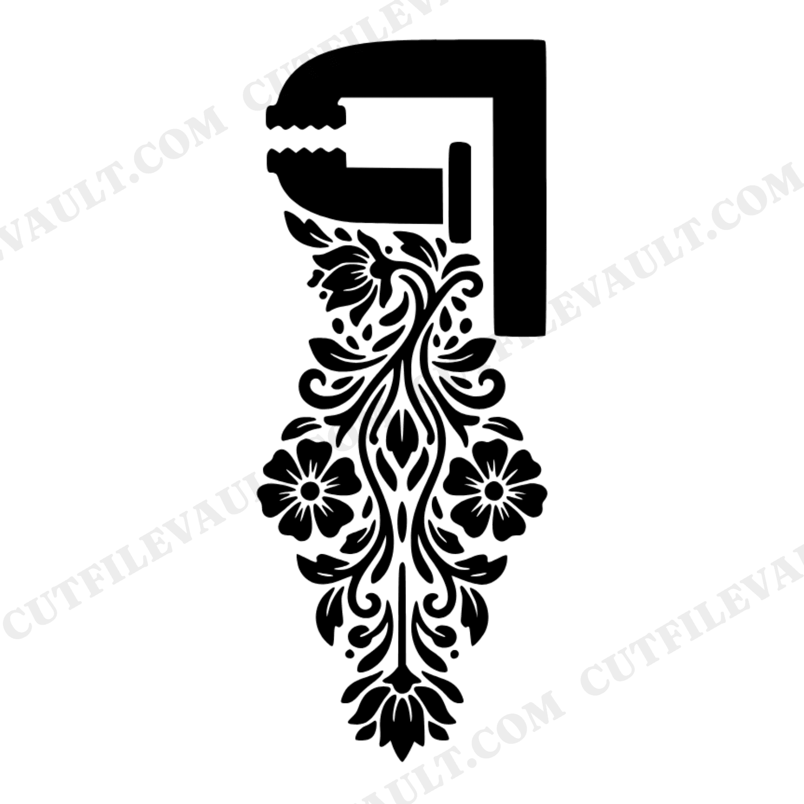 Vintage Clamp Floral Cascade Wedding SVG PNG, Boho Rustic Wood Clamp Botanical Silhouette Cut File, view 1