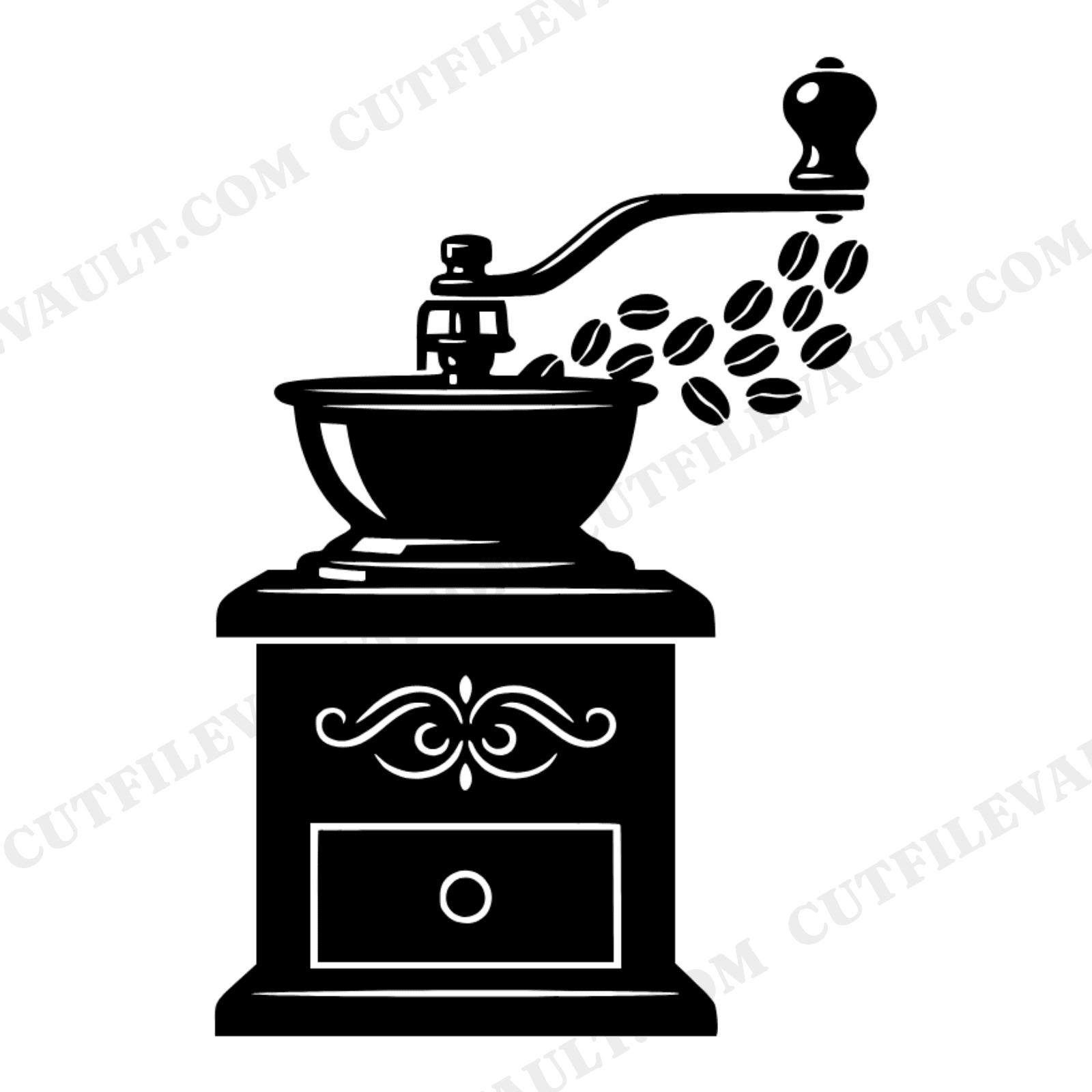 Vintage Coffee Grinder SVG PNG, Coffee Beans Tumbling Design, National Coffee Day Cut File, view 1