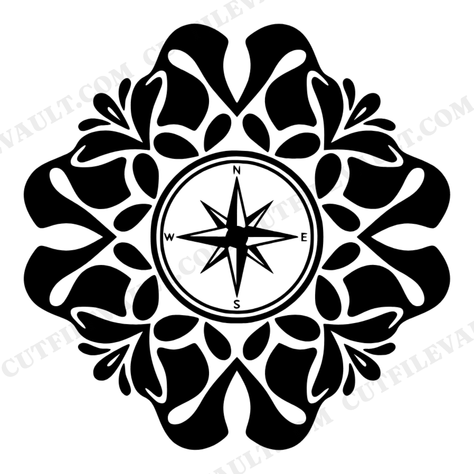Vintage Compass Mandala SVG PNG Father's Day Cut File Silhouette Design North Star Dad Gift, view 1