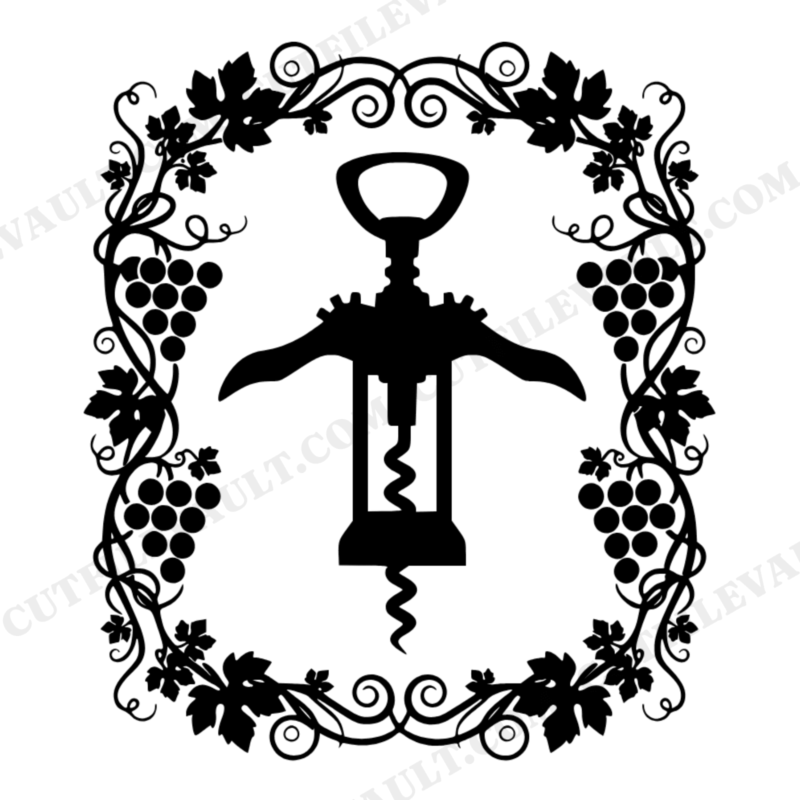 Vintage Corkscrew SVG PNG, Wine Monogram Frame with Grape Vine, Father's Day Gift Cut File, view 1