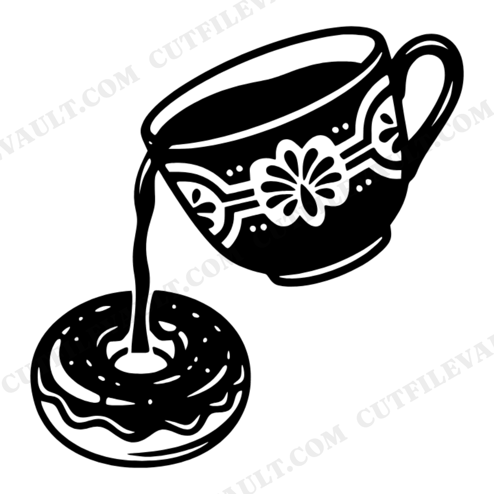 Vintage Diner Coffee Donut SVG PNG, National Donut Day Cut File, Retro 1950s Coffee Cup Silhouette, view 1