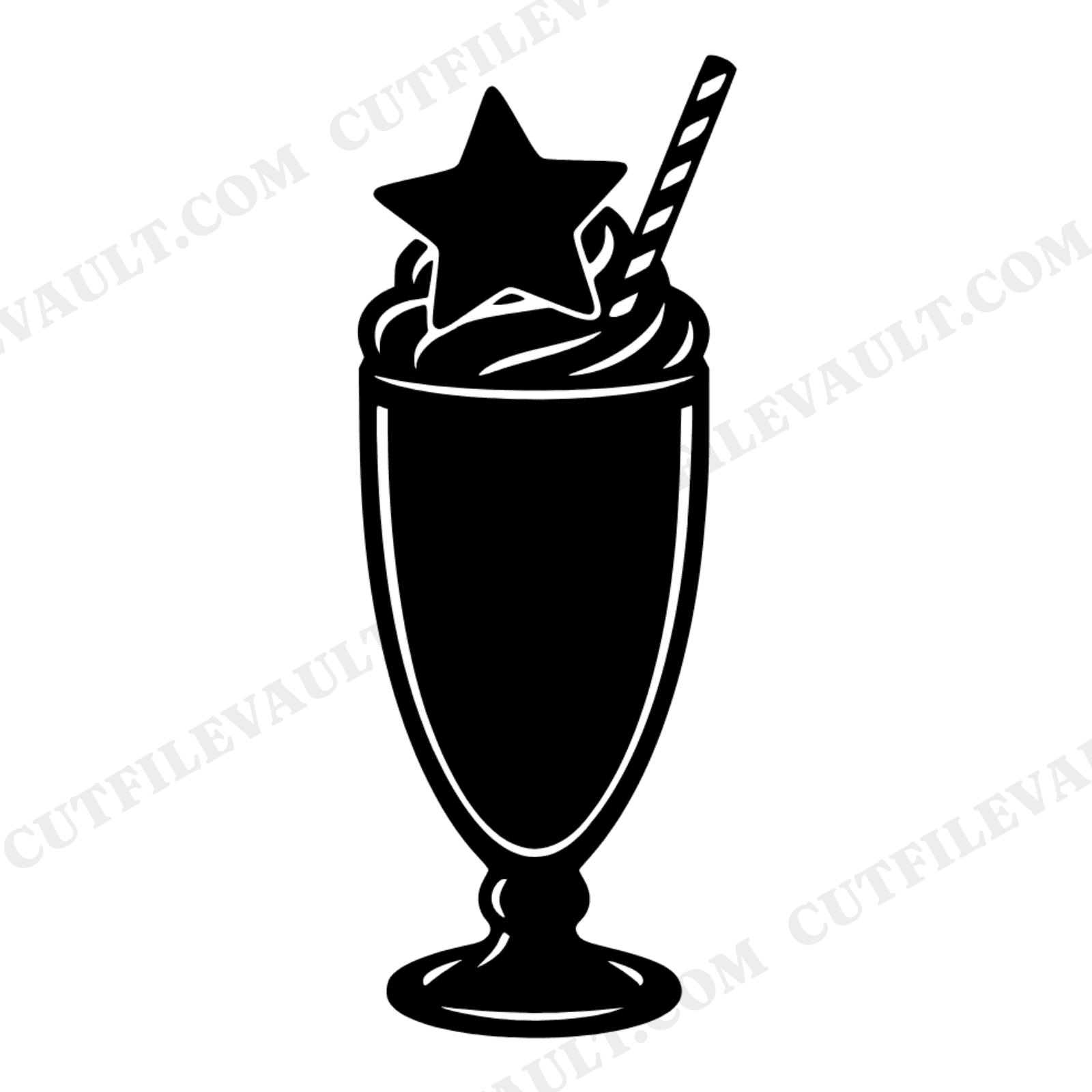 Vintage Diner Milkshake Glass SVG PNG, Star Whipped Cream, 4th of July Retro Soda Fountain Cut File, view 1