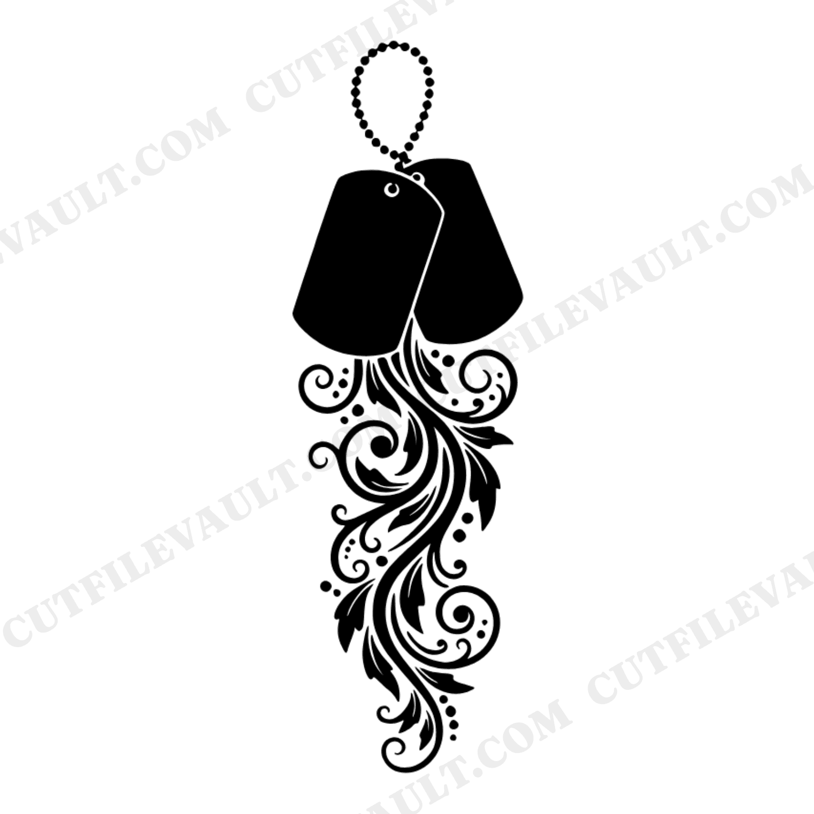 Vintage Dog Tag Monogram Flourish SVG PNG, Memorial Day Silhouette Cut File, Boho Military Tags, view 1