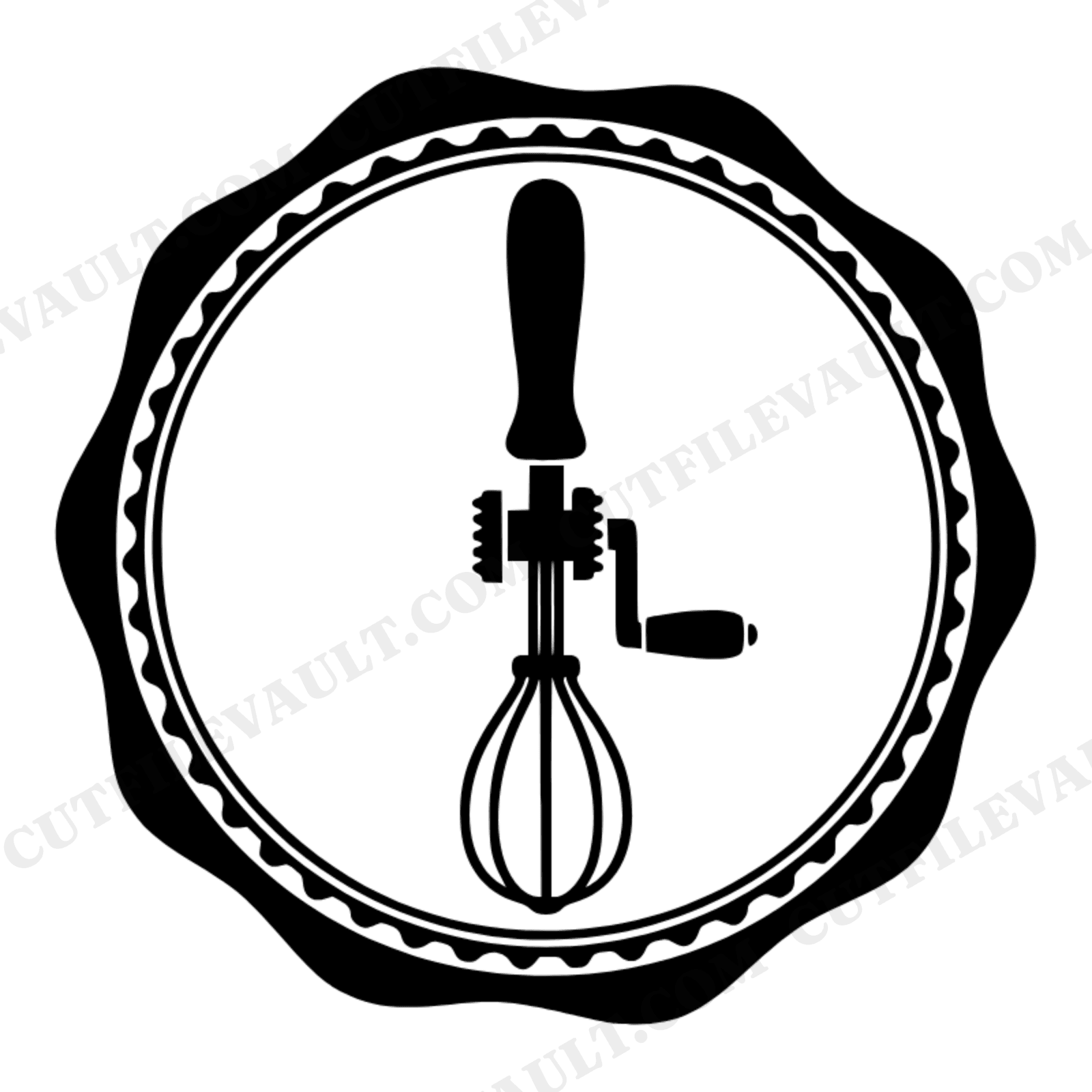 Vintage Egg Beater SVG PNG Wax Seal Emblem Retro 70s Kitchen Cut File for Cricut Silhouette, view 1