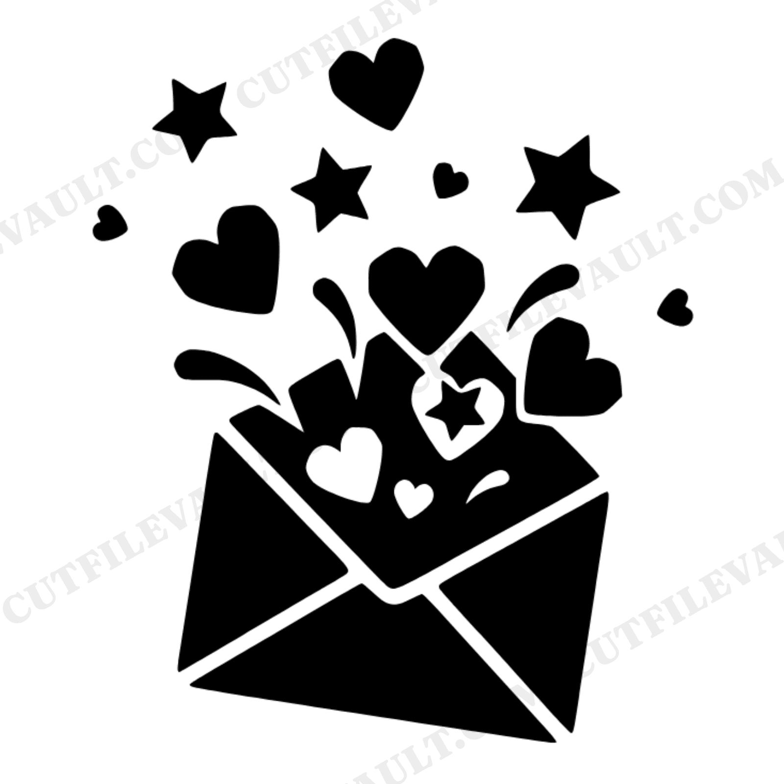 Vintage Envelope SVG PNG with Floating Hearts Stars, Wedding Love Letter Cut File, Romantic Mail, view 1
