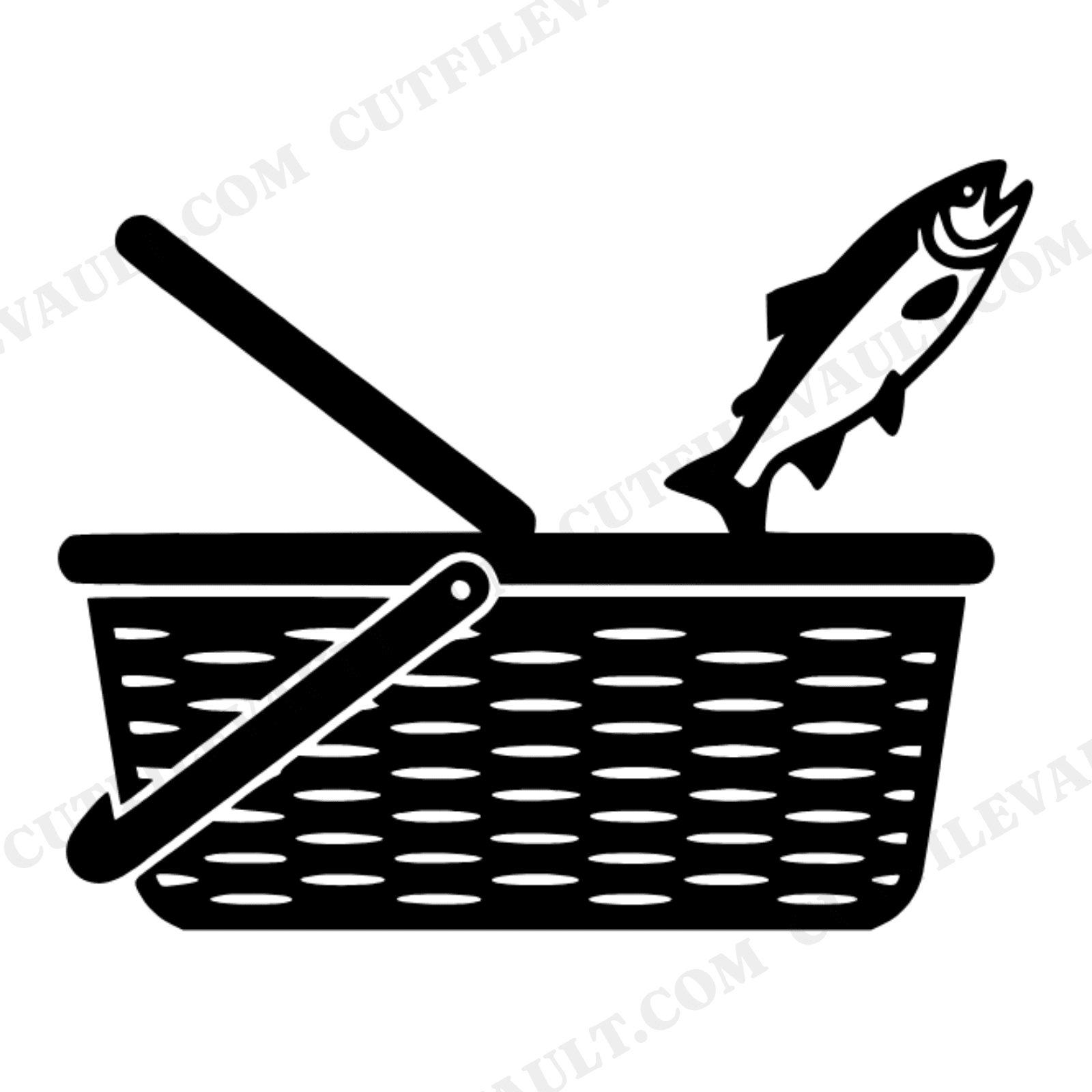 Vintage Fishing Creel Basket SVG PNG, Leaping Trout Cut File, Father's Day Fisherman Gift Design, view 1