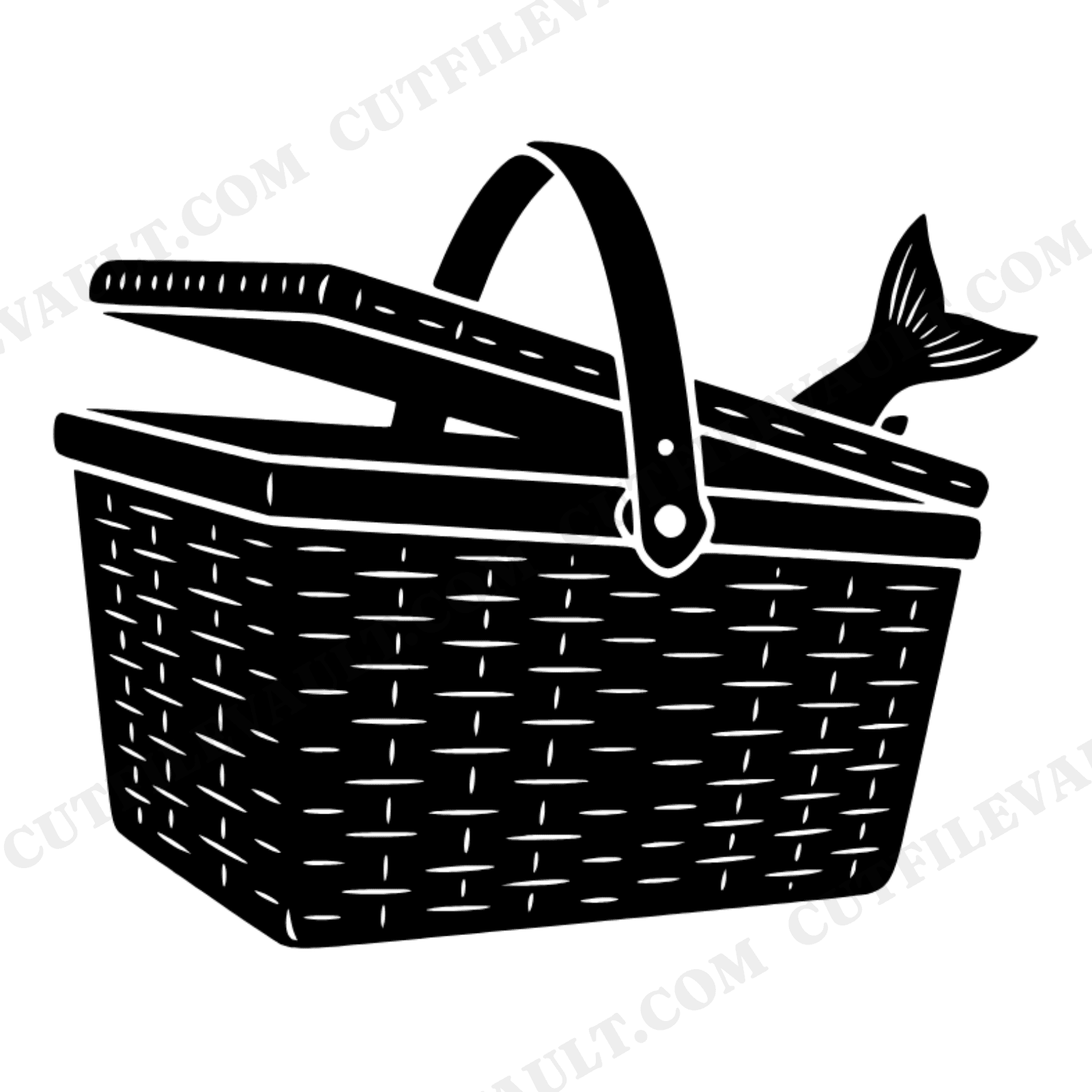 Vintage Fishing Creel Basket SVG PNG, Retro 70s Father's Day Fish Angler Dad Cut File Design, view 1