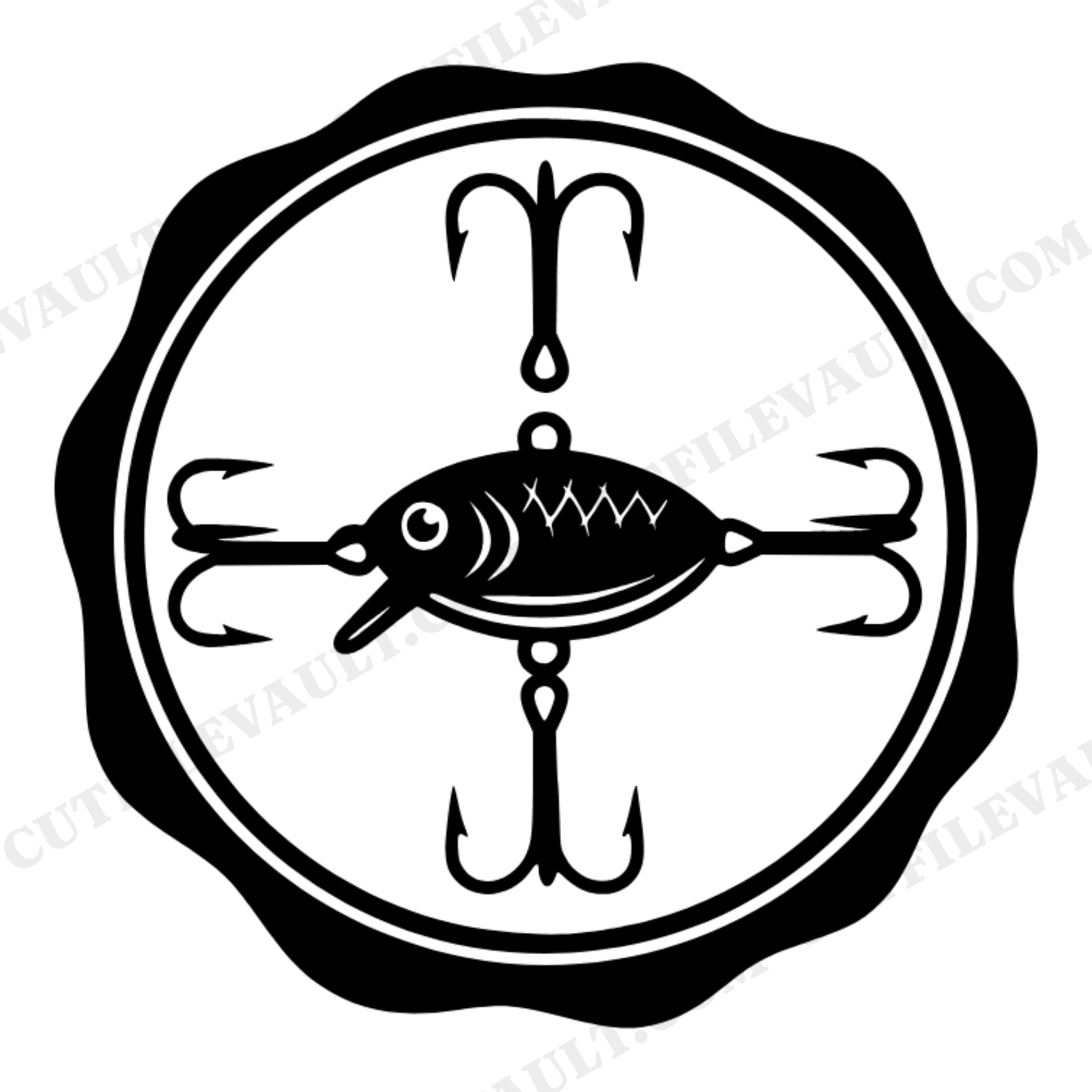 Vintage Fishing Lure SVG PNG, Retro 70s Wax Seal Badge, Father's Day Cut File, Dad Fisherman Crest, view 1